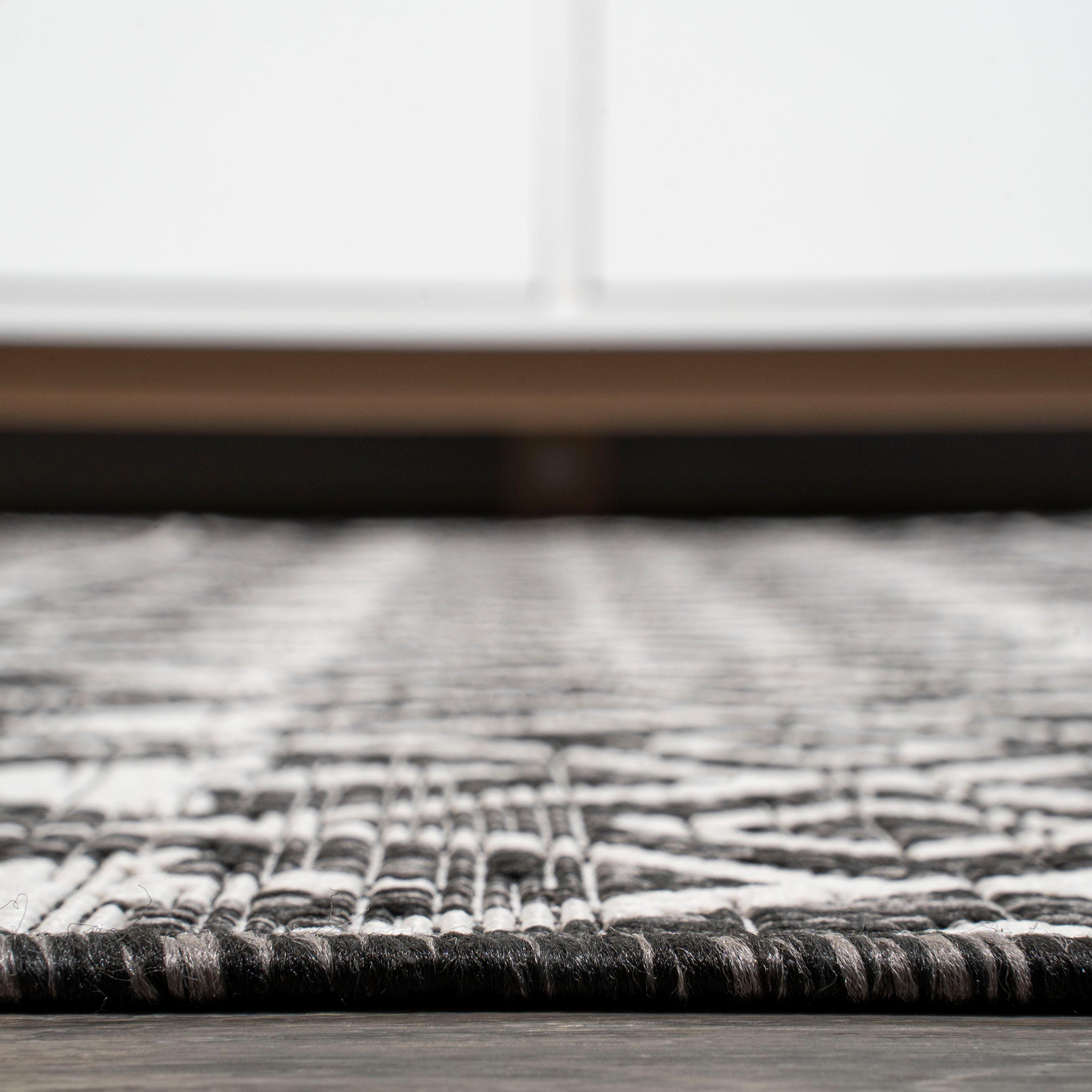3'x5' Kafel Modern Bohemian Indoor/Outdoor Area Rug, Black/Ivory - JONATHAN Y