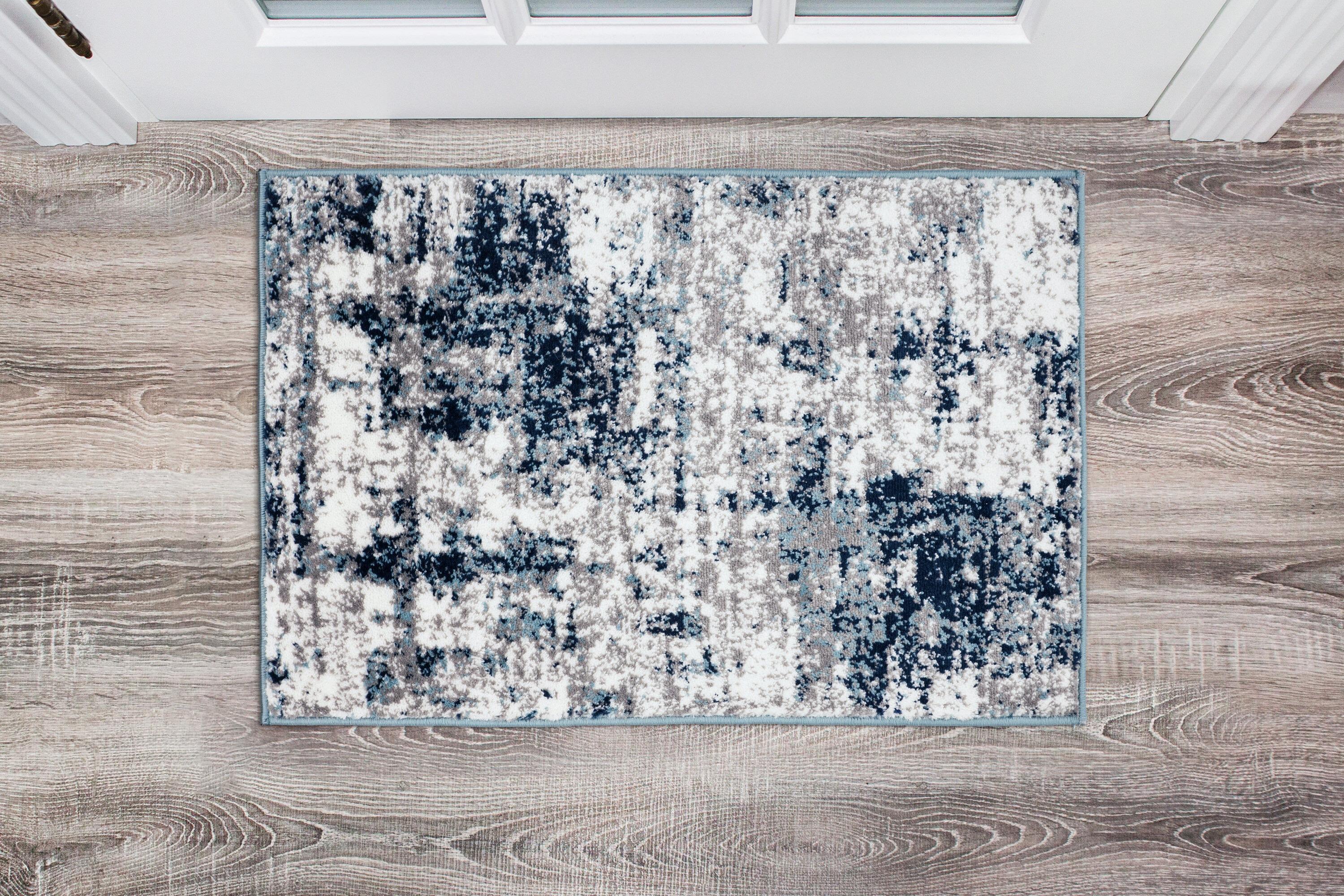 World Rug Gallery Distressed Abstract Watercolor Blue 2' x 3' Area Rug