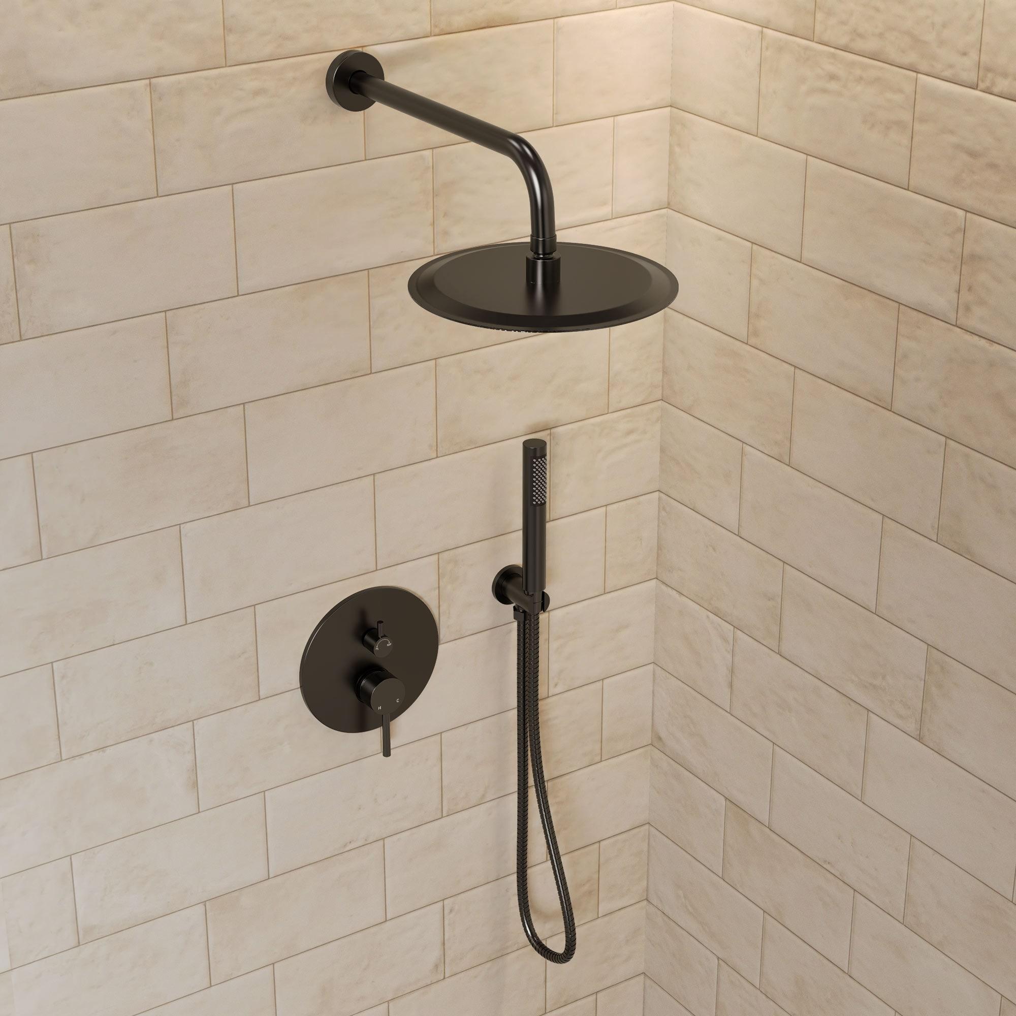 GRANDJOY Complete Shower System, 10" and 6" Dual Wall Mount Rain Shower Faucets with Handheld Shower Spray, High Pressure in Matte Black