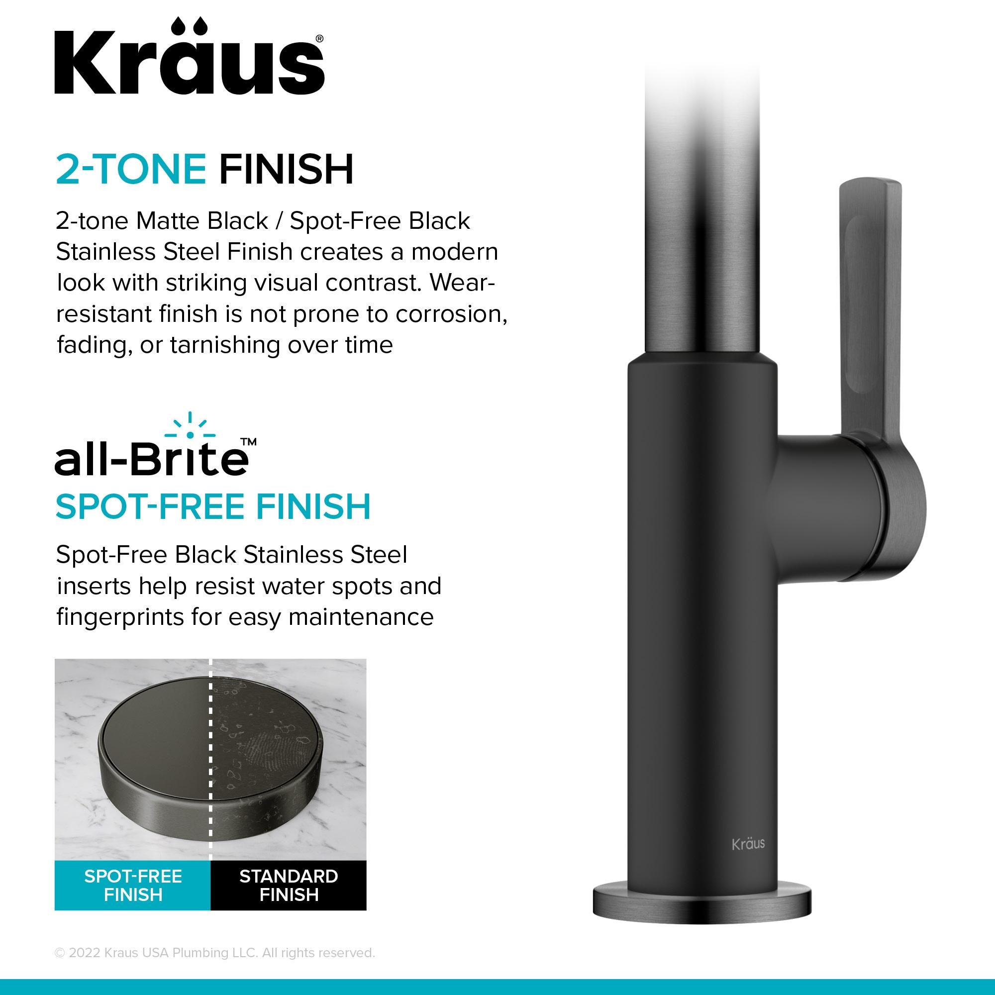 KRAUS Oletto Single Handle Pull Down Kitchen Faucet in Matte Black / Spot Free Black