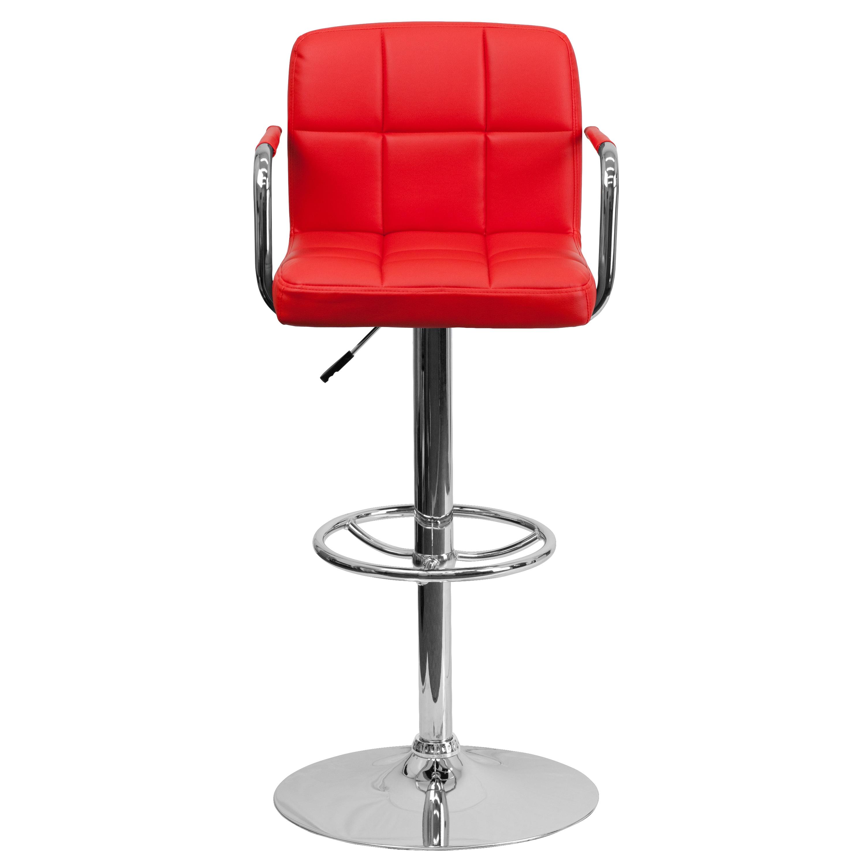 Flash Furniture Contemporary Quilted Vinyl Adjustable Height Barstool with Arms and Chrome Base