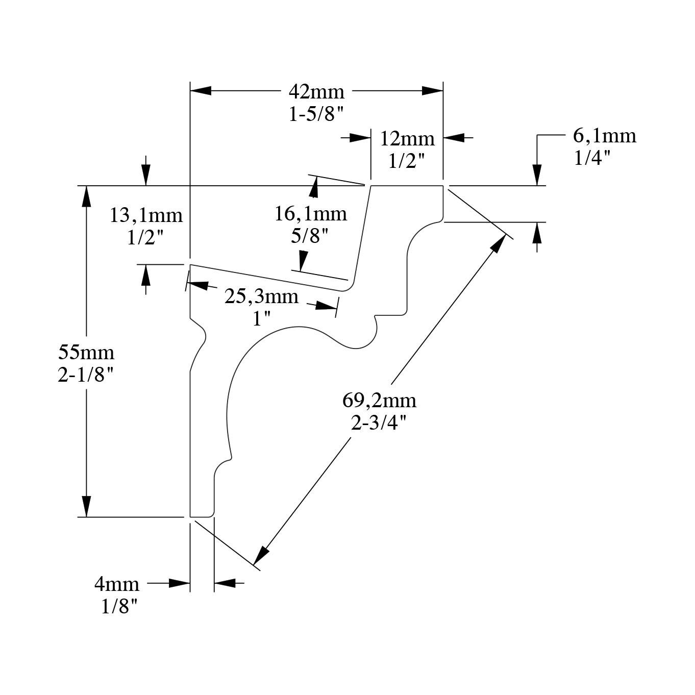 2.13'' H x 78.75'' W x 1.63'' D Plastic Crown