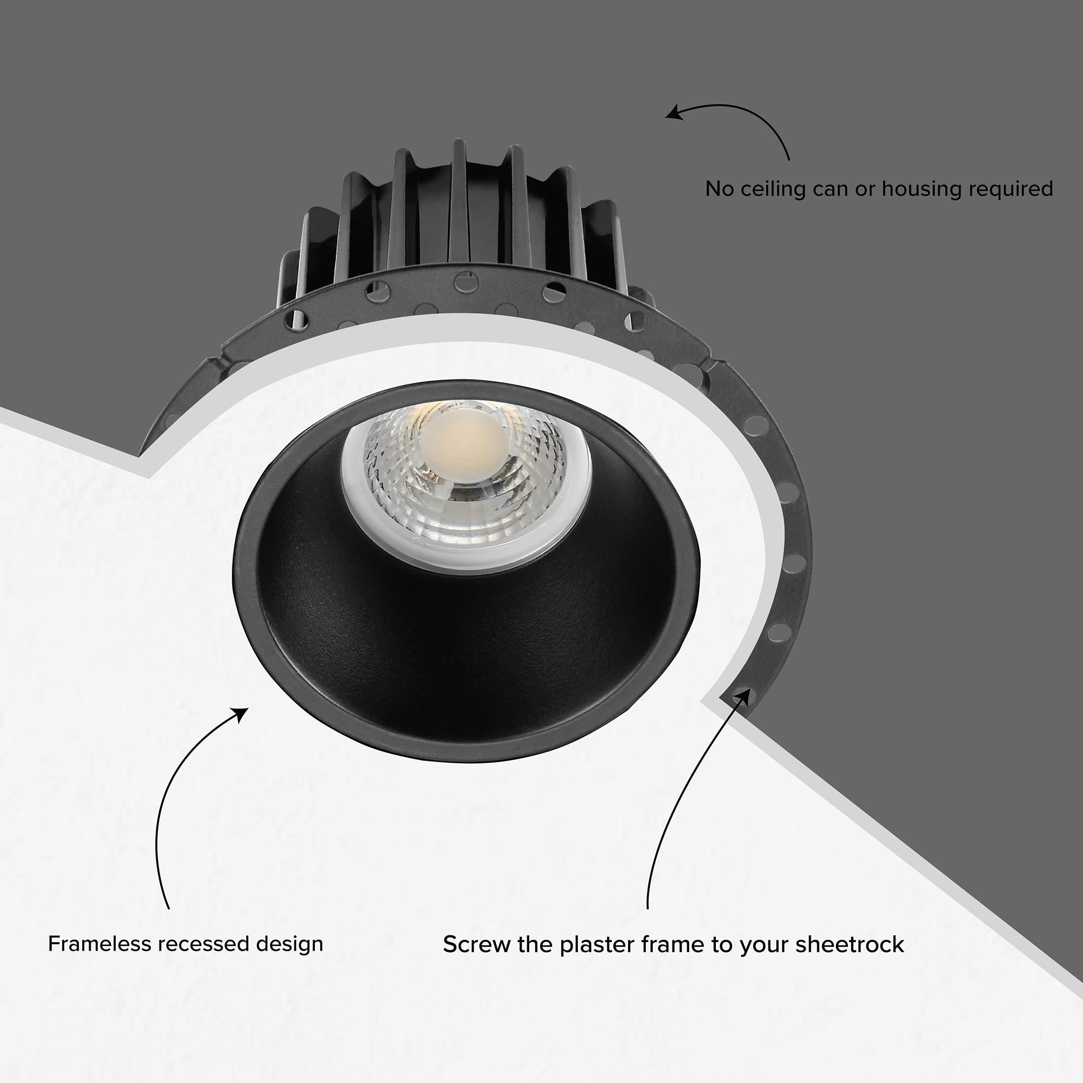 Maxxima 2 in. Trimless Slim Round Recessed Anti-Glare LED Downlight, Black, Canless IC Rated, 600 Lumens, 5 CCT 2700K-5000K