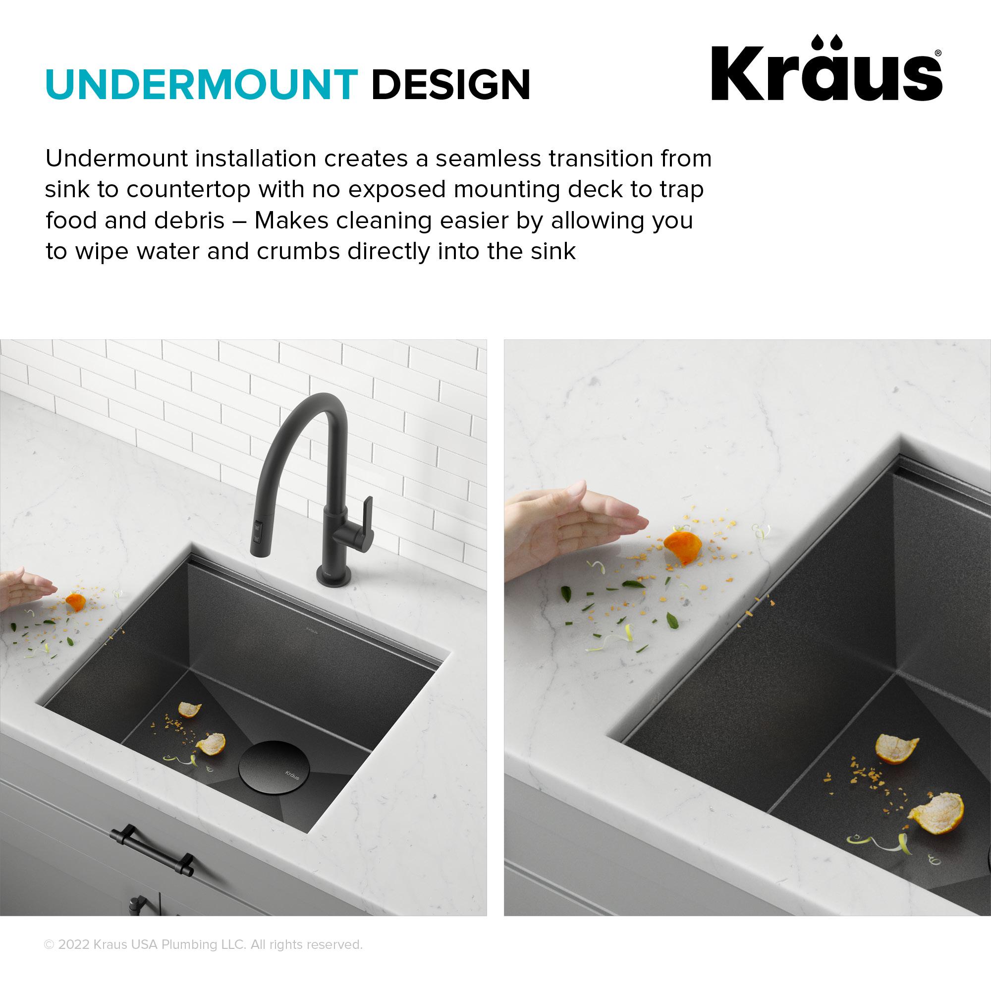 KRAUS Kore 21 Undermount Workstation 16 Gauge Black Stainless Steel Single Bowl Kitchen Sink in PVD Gunmetal Finish with Accessories