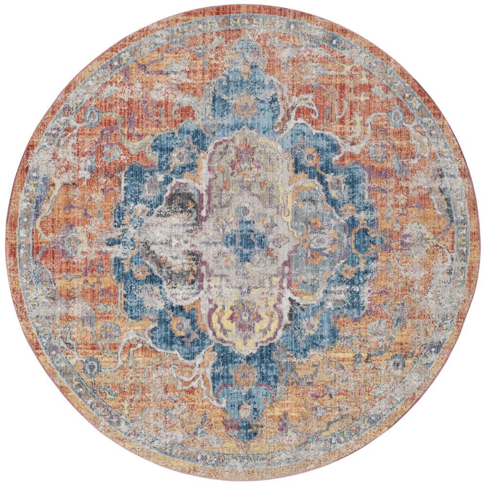 Bristol BTL350 Power Loomed Area Rug Blue / Orange 7' X 7' Round - Safavieh.