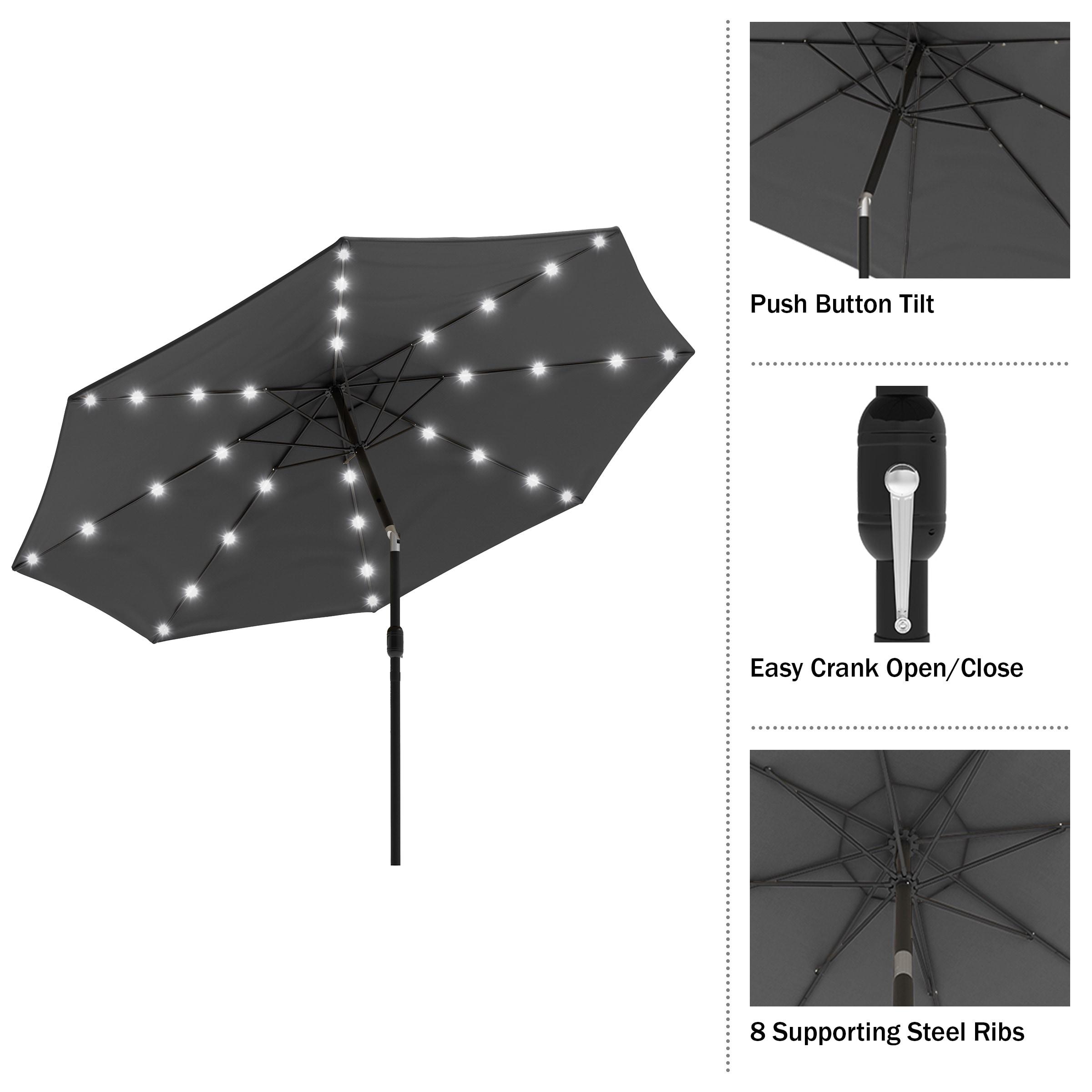 Pure Garden 10' Octagon Outdoor Patio Market Umbrella: Solar LED, Water-Resistant, Steel Frame