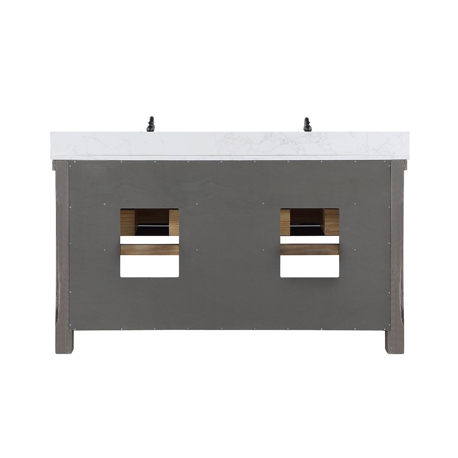 60 in. Villareal Double Bathroom Vanity, Classical Grey with Composite Stone Top in White, White Farmhouse Basin