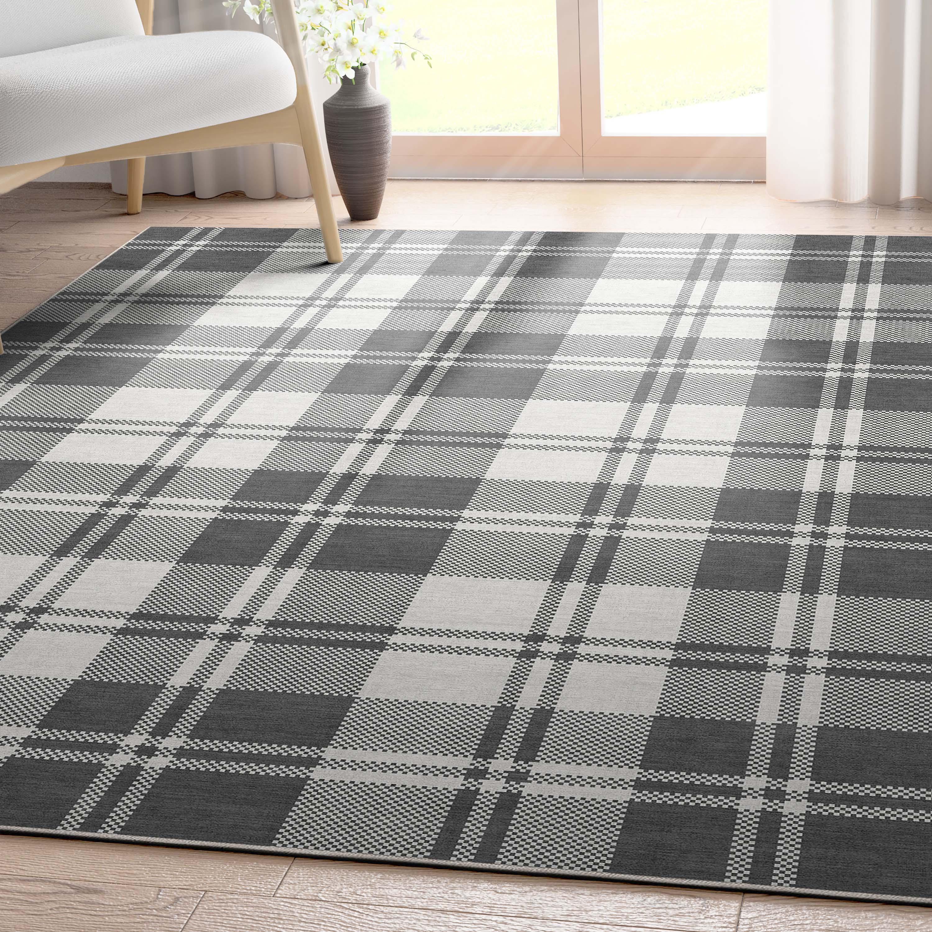 Well Woven Apollo Plaid Modern Dark Grey Flat Pile Easy to Clean 3'3" x 5' Area Rug for Living Room Dining Room Bedroom and Kitchen