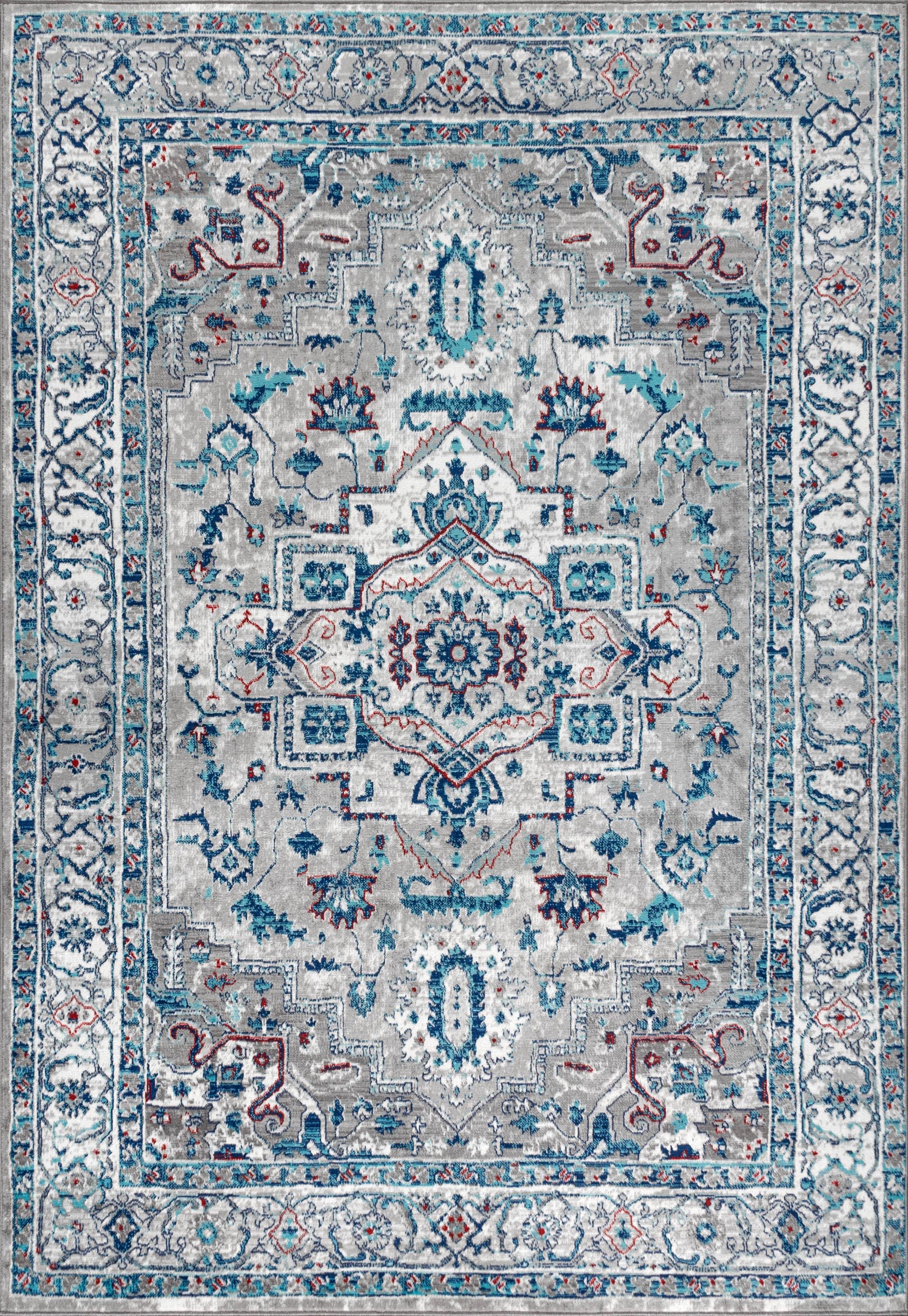 4'x6' Modern Persian Vintage Medallion Area Rug, Light Grey/Blue - JONATHAN Y
