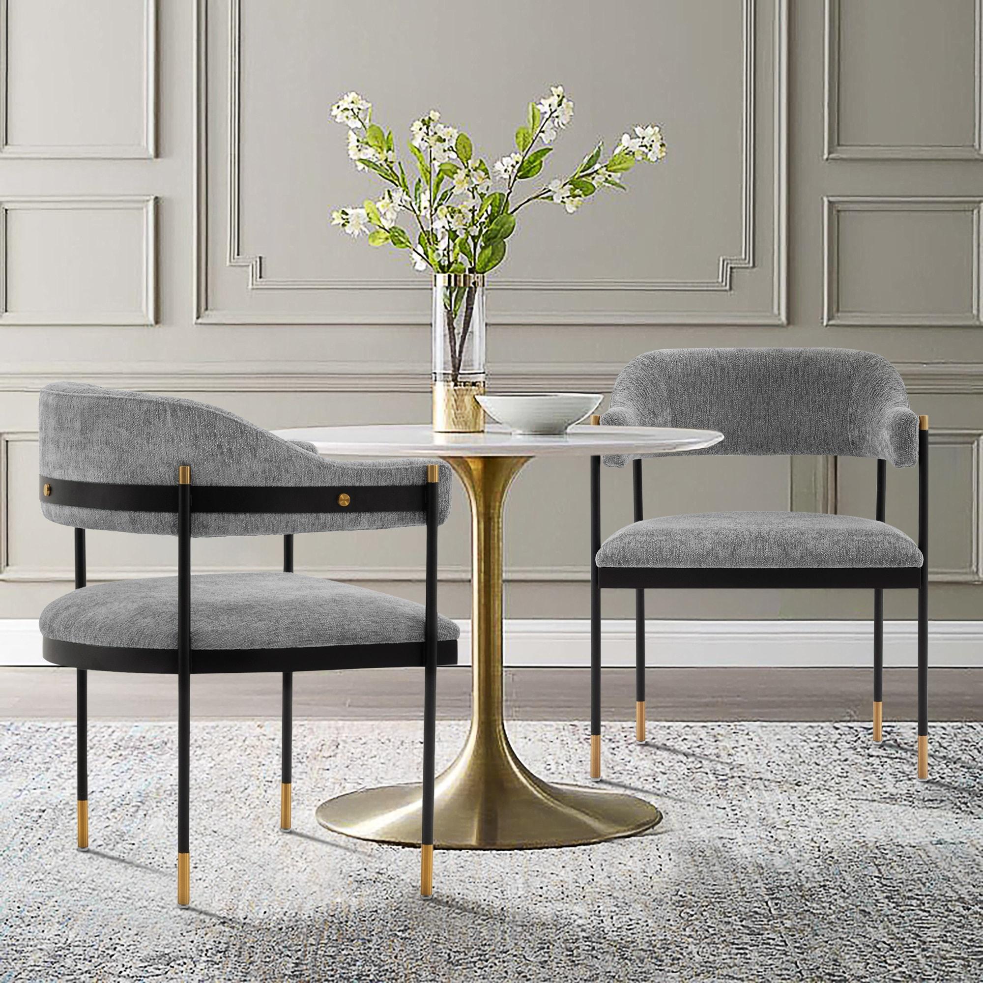 Set of 2 Lia Modern Boucle Dining Armchairs with Brushed Gold Accents - Manhattan Comfort