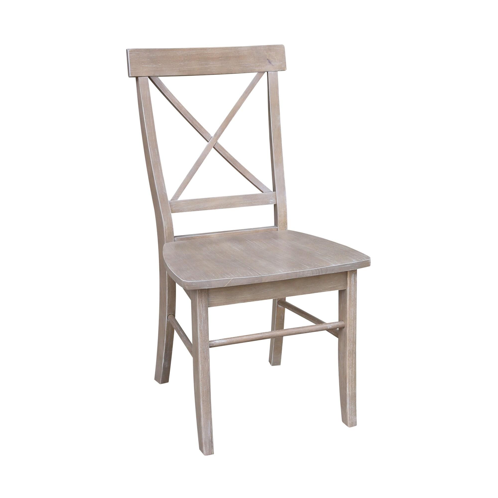 Set of 2 X Back Chairs with Solid Wood Seat Washed Gray/Taupe - International Concepts