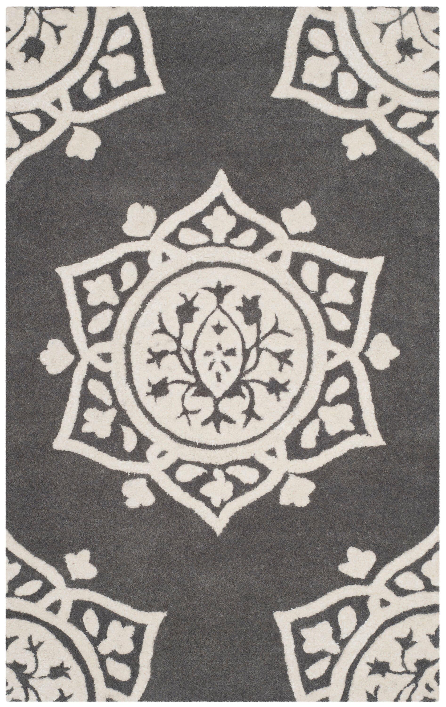 Bella BEL136 Hand Tufted Indoor Runner Rug - Dark Grey/Ivory - 2'6"x4' - Safavieh