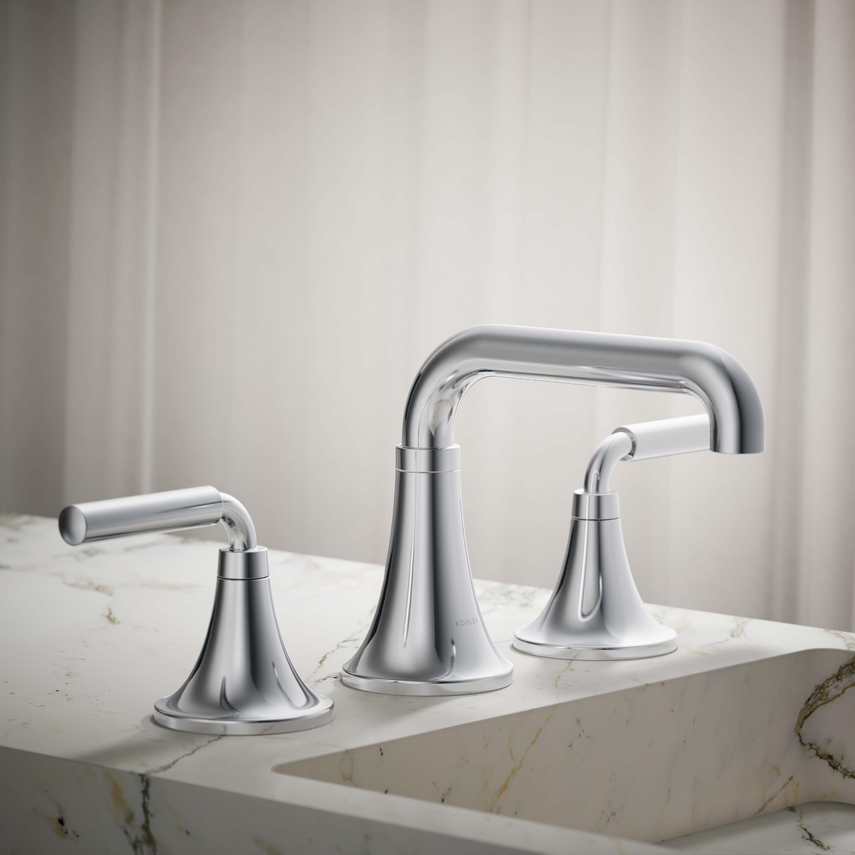 Tone Widespread Bathroom Sink Faucet, Three-Hole Bathroom Faucet with Clicker Drain, 1.2 GPM