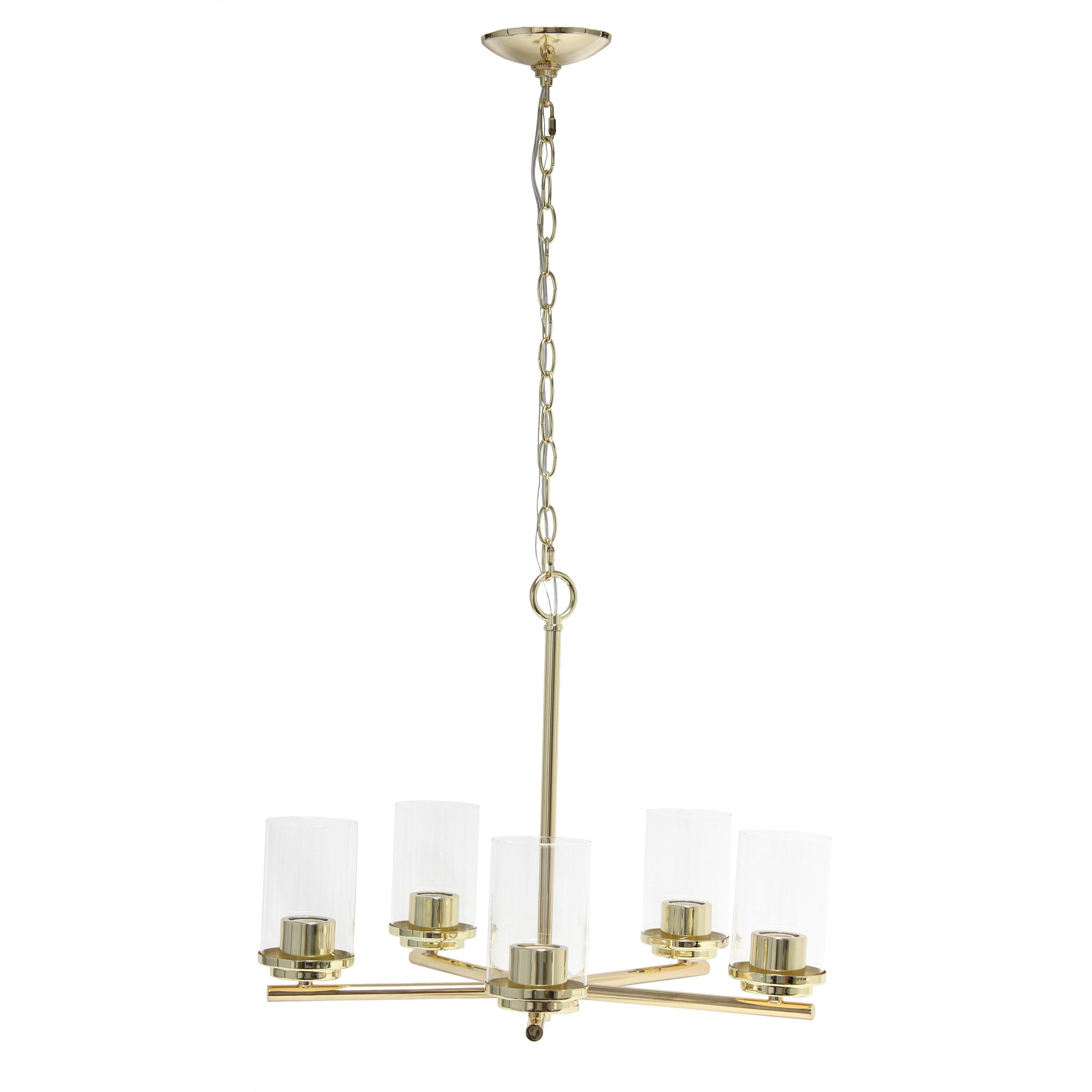 Lalia Home 5-Light 20.5" Classic Contemporary Clear Glass/Metal Hanging Pendant Gold : UL Listed, Adjustable Height