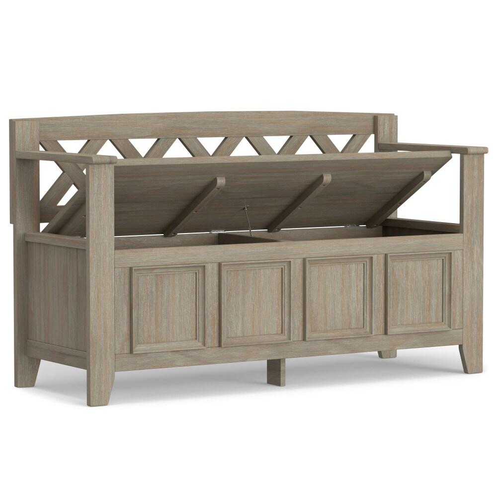Simpli Home Amherst 48"W Solid Wood Entryway Storage Bench with Lift-Top Lid and Dual Compartments