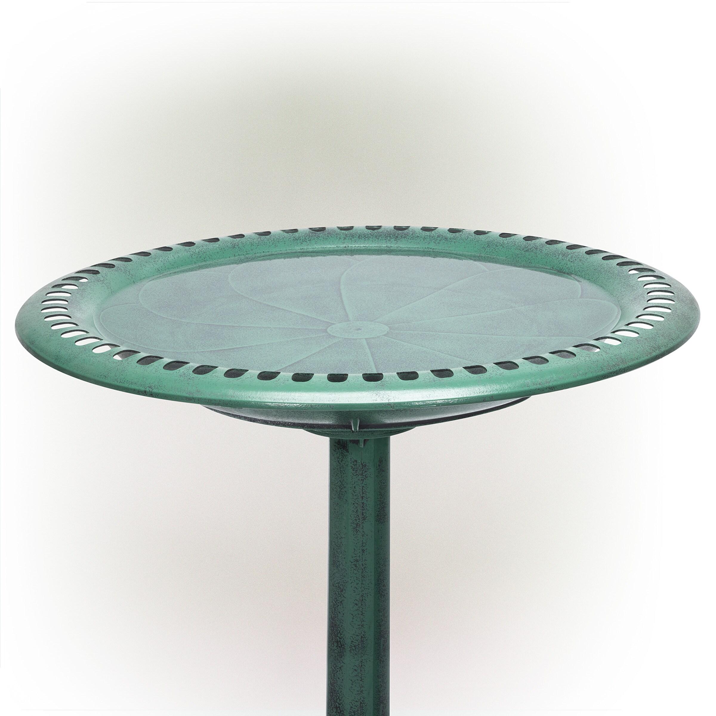 Alpine Corporation 15" x 25" Plastic Scrollwork Bird Bath, Green