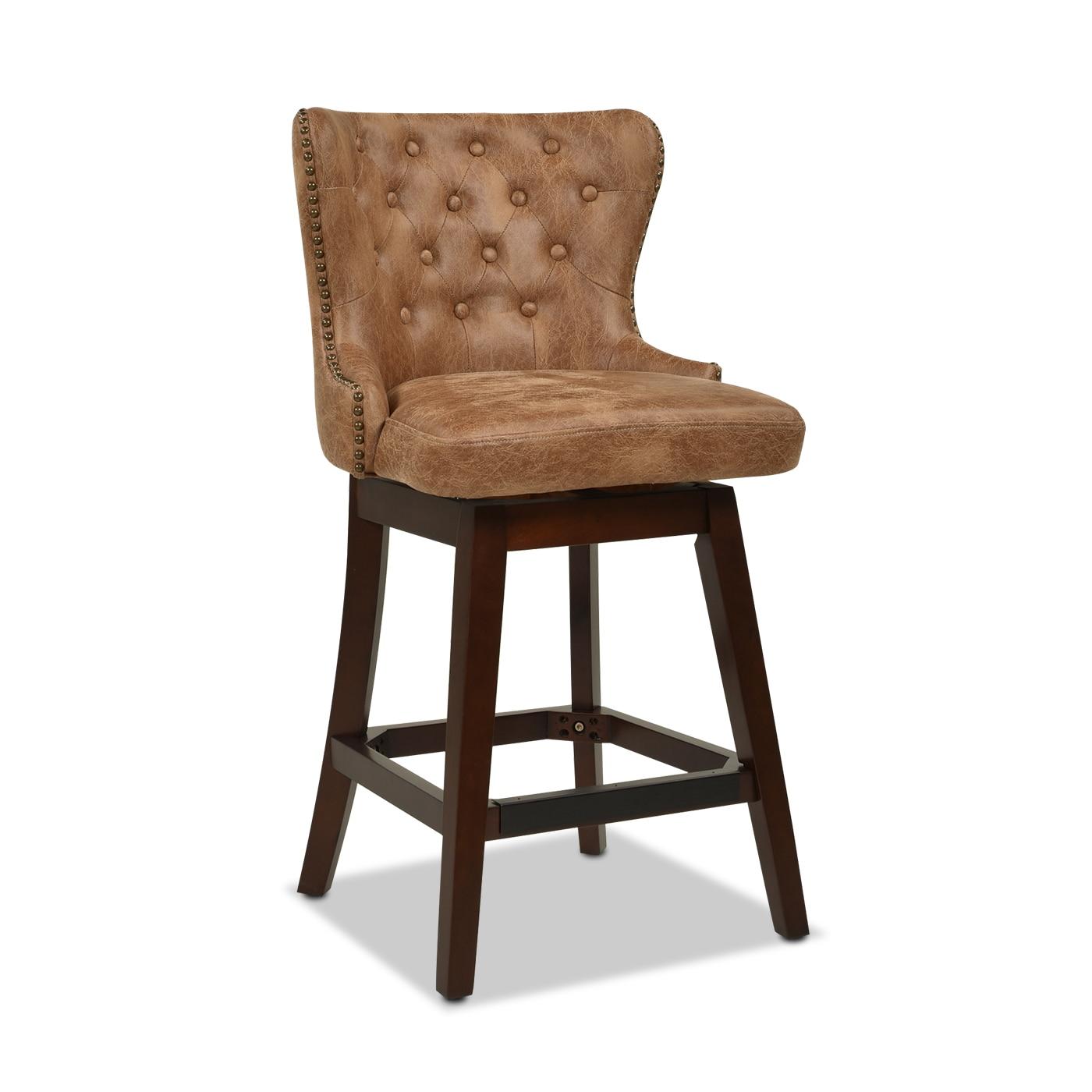 Holmes Tufted High-Back 360 Swivel Counter-Height Barstool Tan Brown