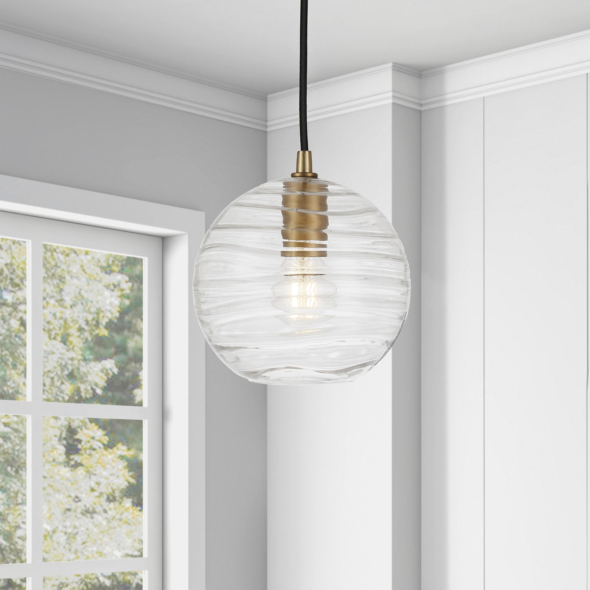 Brass and Glass Rippled Globe Pendant Light