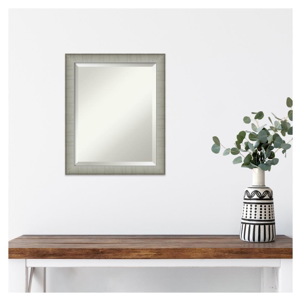 19" x 23" Elegant Brushed Framed Bathroom Vanity Wall Mirror Pewter - Amanti Art: Modern Rectangular Polystyrene, No Assembly Required