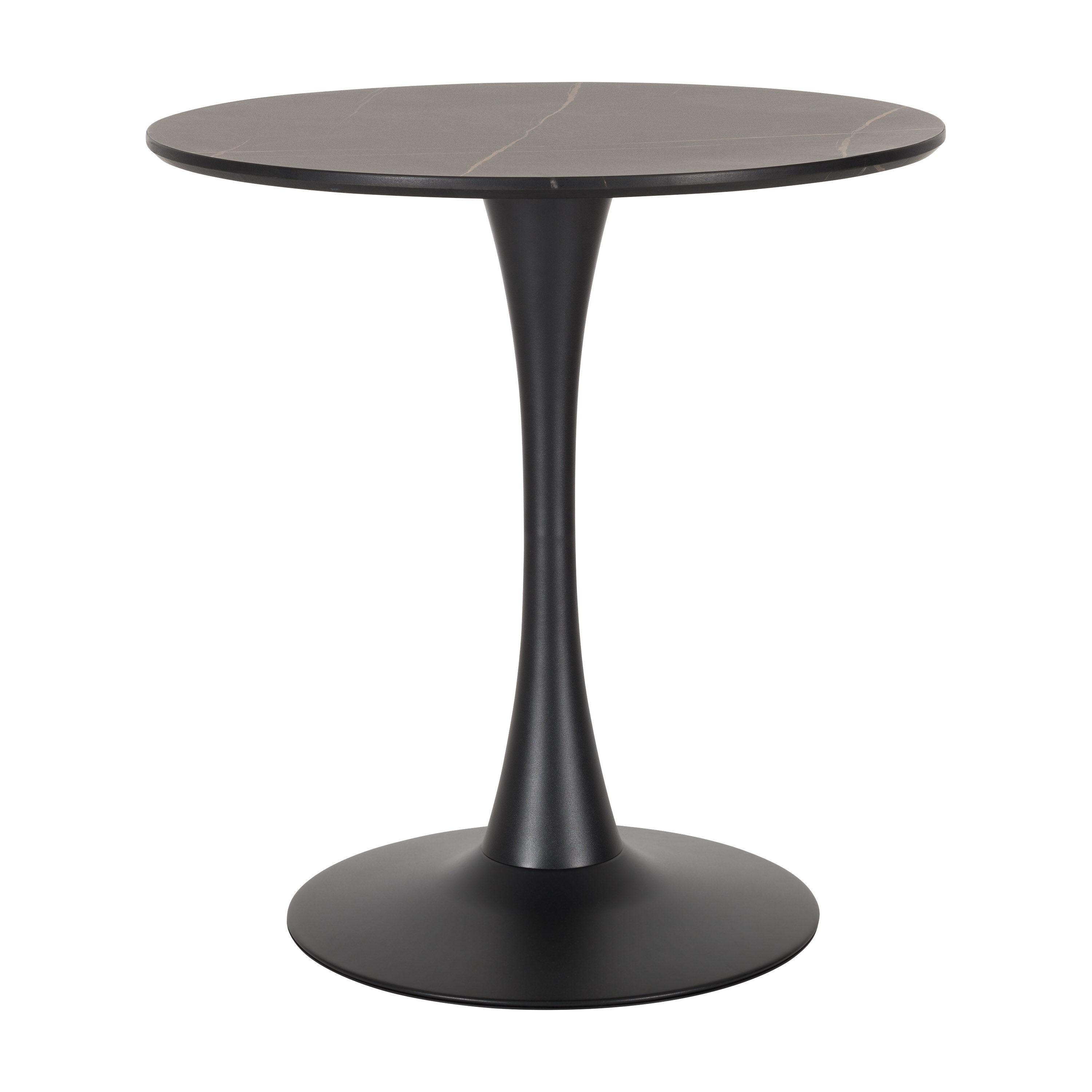 CorLiving Ivo Modern Round Black Marbled Engineered Wood and Steel Pedestal Dining Table - Small Pedestal Dining Room Table for 3, Ideal Small Round Kitchen Table, Bistro Cafe Table