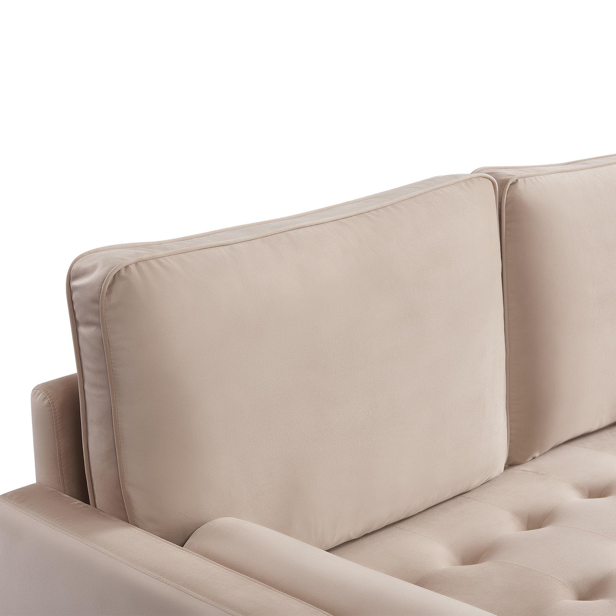 57 Inch Wide Upholstered Two Cushion Loveseat w/ Bolster Pillows in Beige Velvet