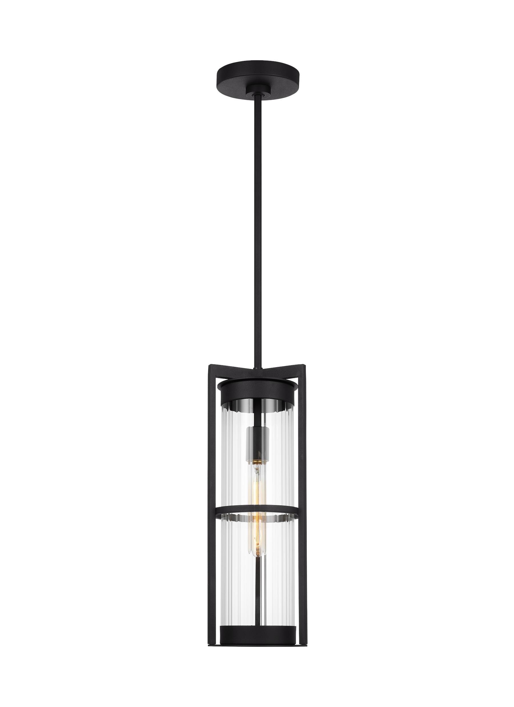 Black Clear Glass 1-Light Outdoor Pendant Lantern