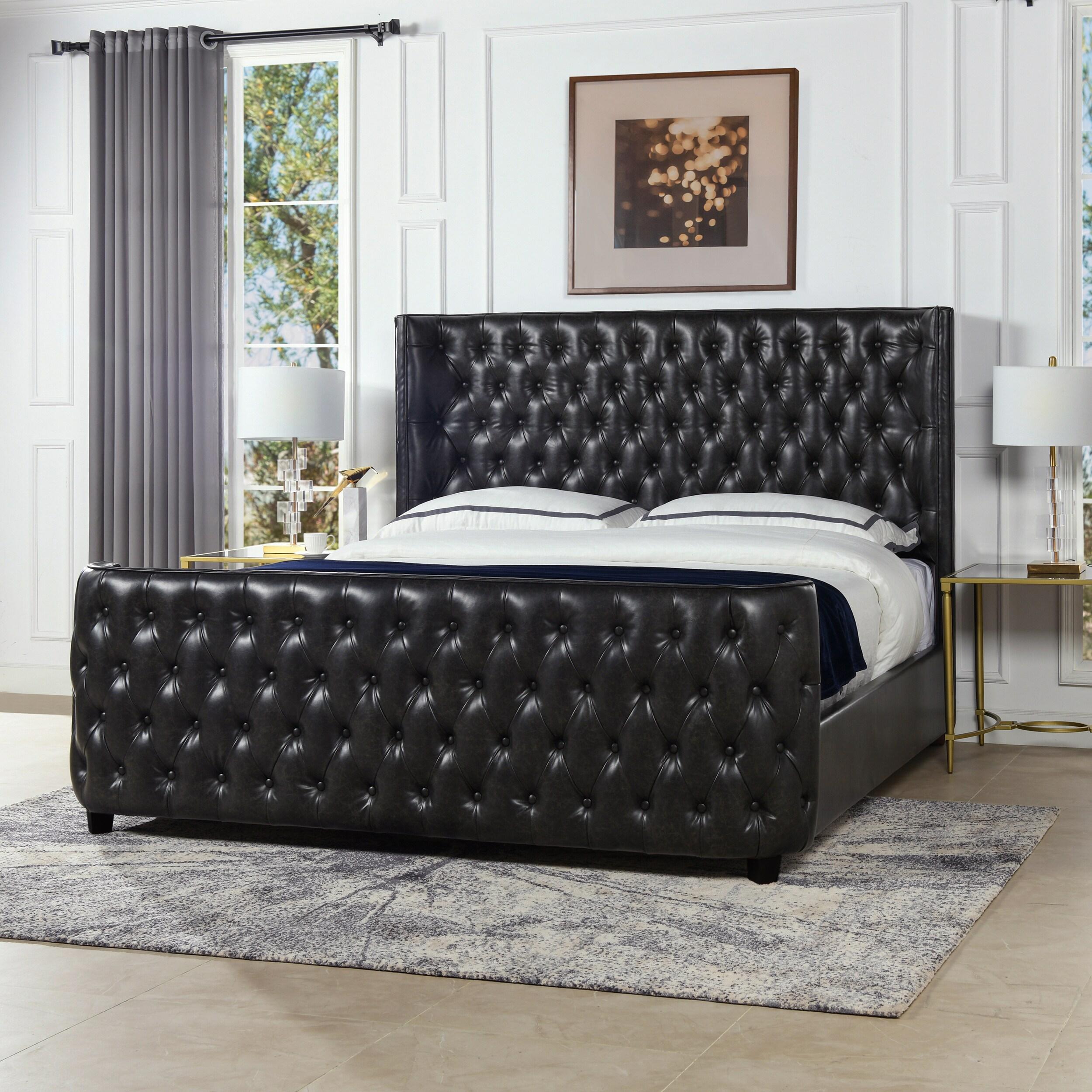 Brooklyn King-Size Luxe Wood Frame Upholstered Bed with Tufted Nailhead Trim
