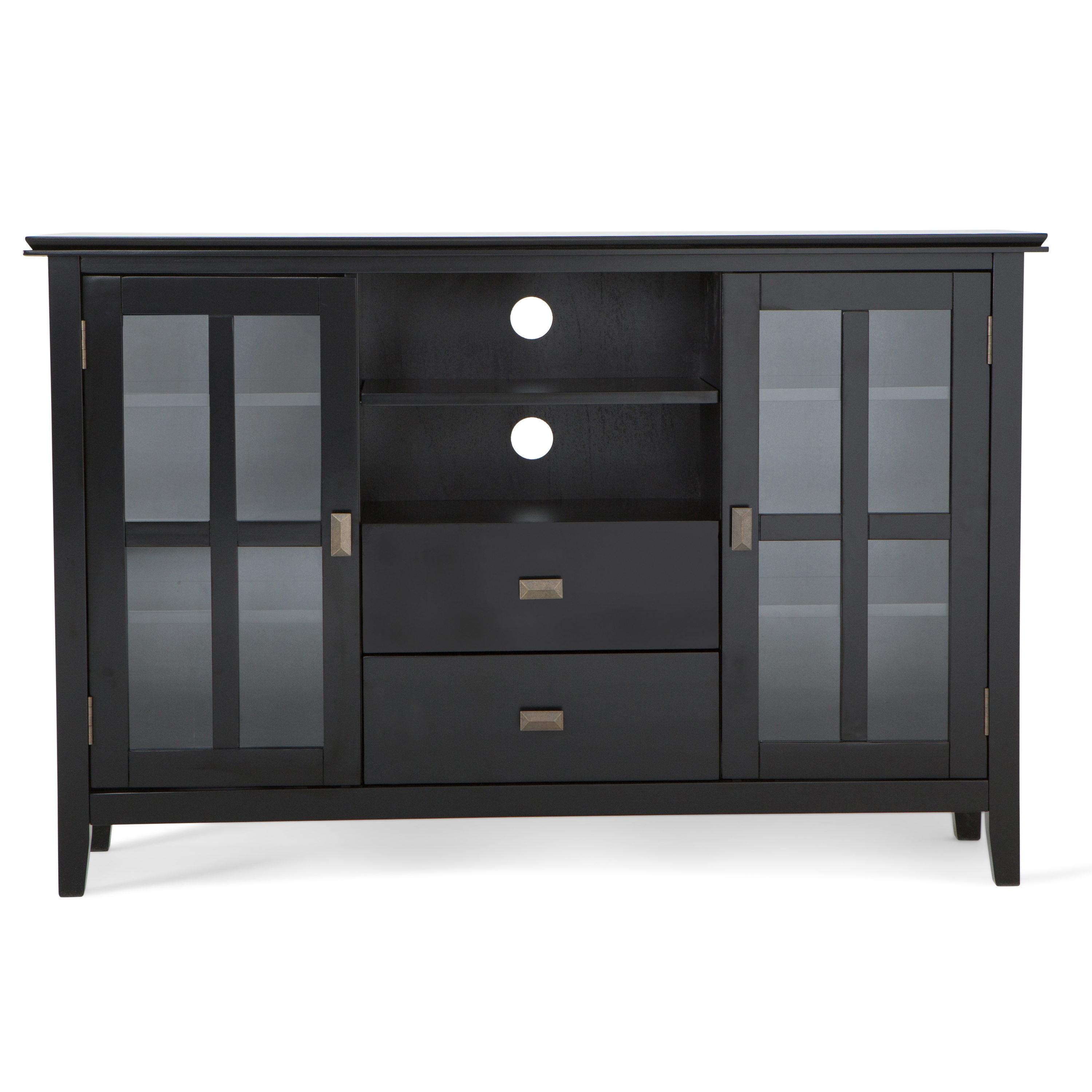Simpli Home Artisan Wood 53" Transitional TV Media Stand in Black For TVs up to 60"