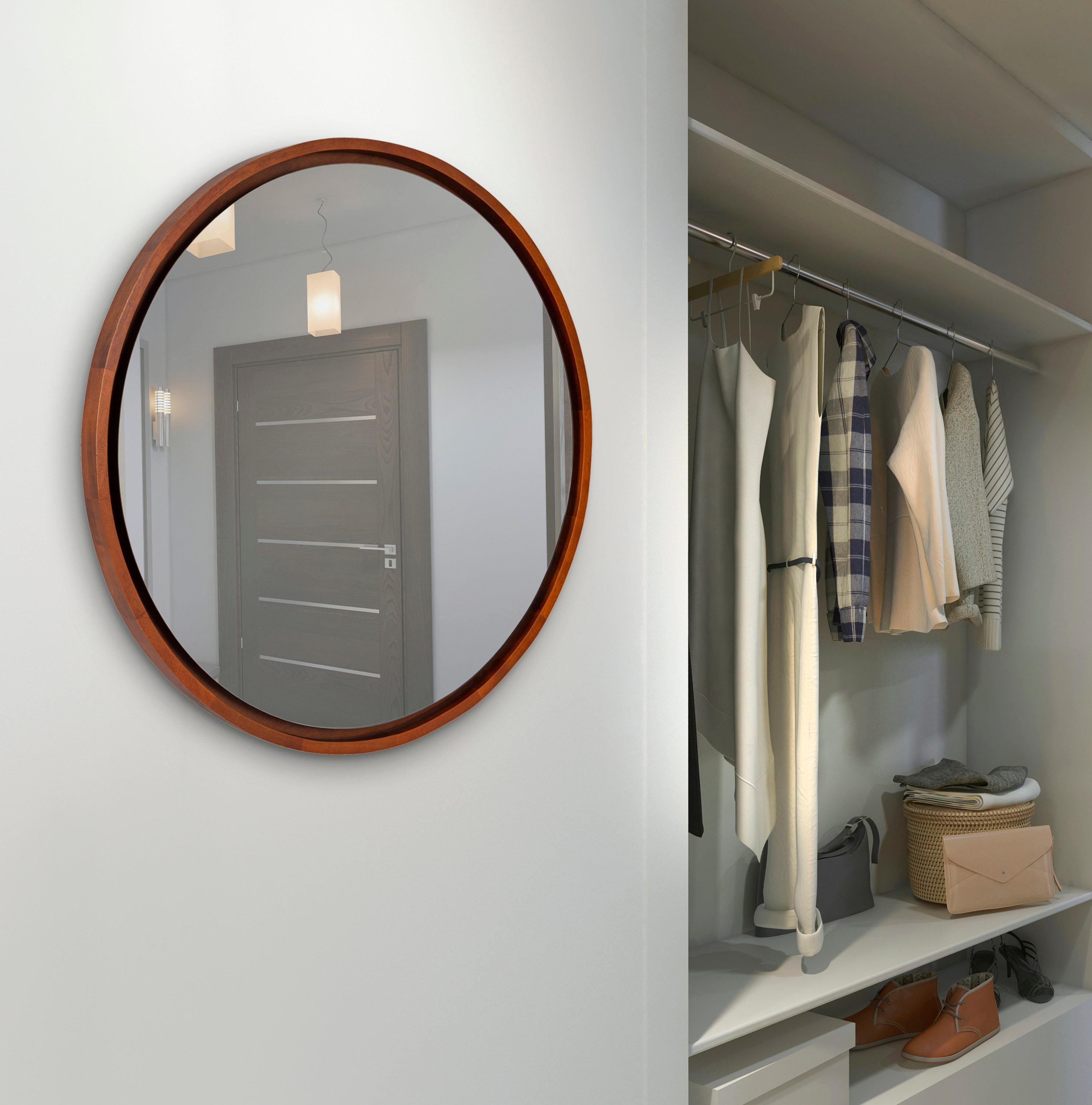 Kate & Laurel All Things Decor 30" Evans Round Wall Mirror Walnut Brown: Modern Style, Wood Frame, No Assembly Required