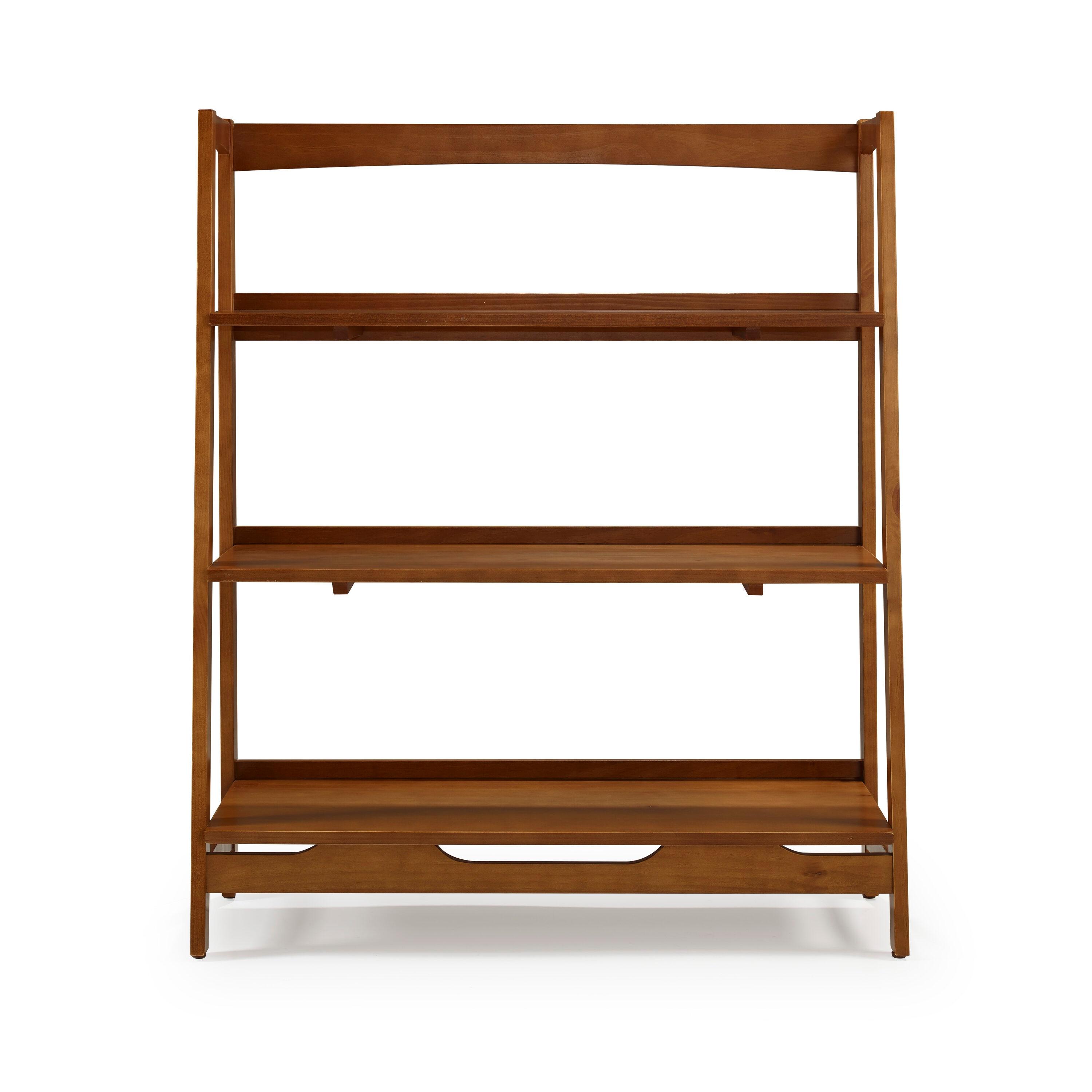 Camaflexi Mid Century Modern Wooden Bookshelf 3 Tier Open Shelving Unit, Castanho 100% Solid Wood