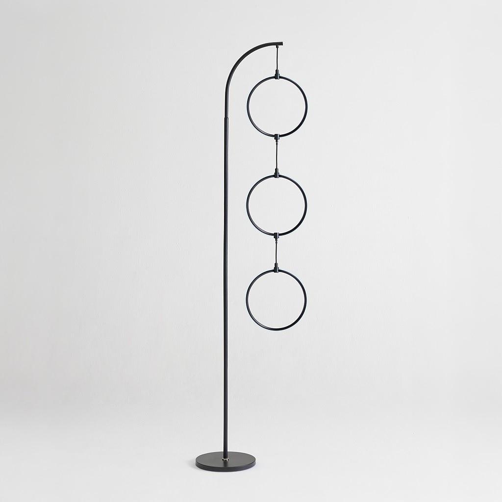 Brightech Nova 74 in. Novelty Industrial 3-Hanging Ring Light LED Standing Floor Lamp with Built-In Color Options