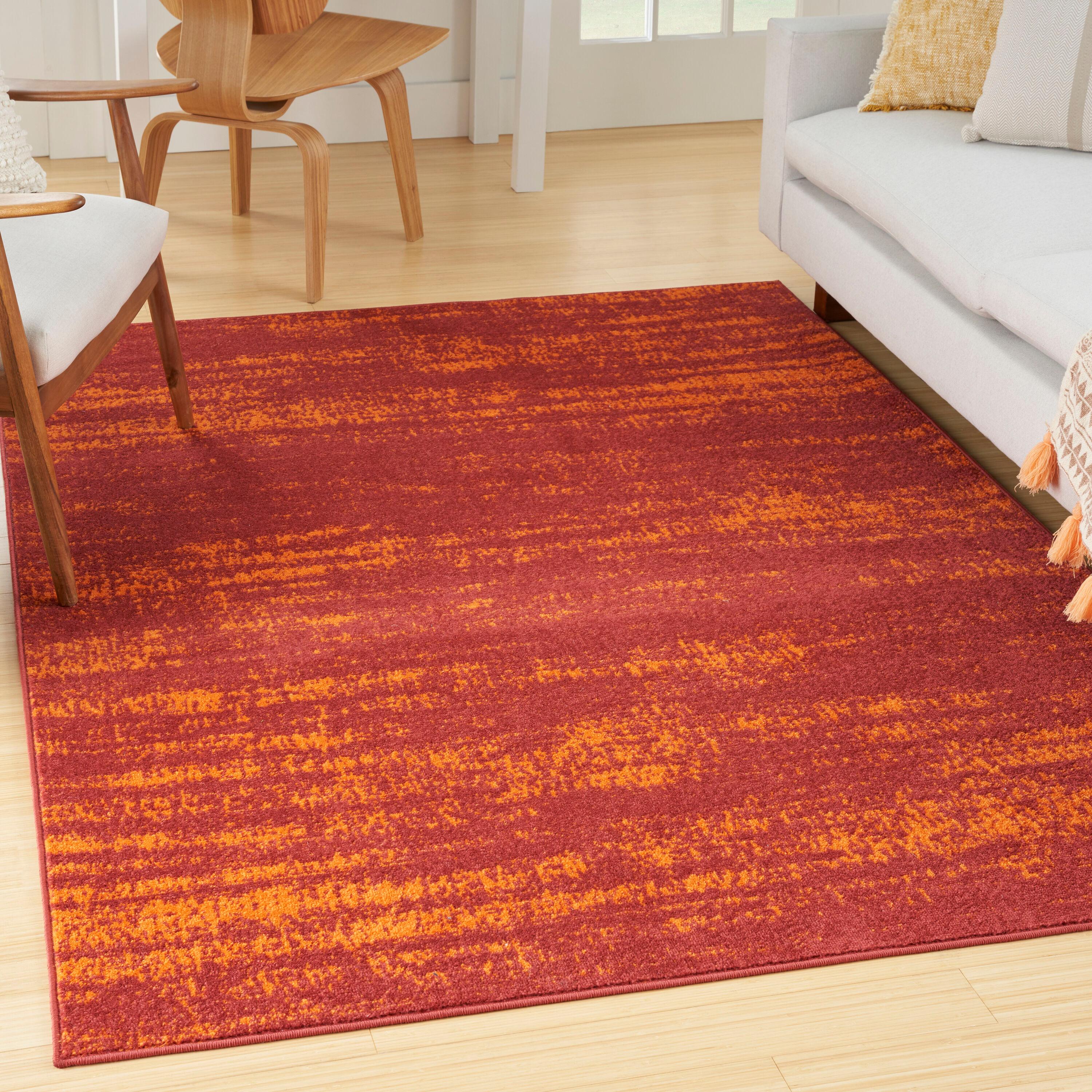 Nourison Essentials Abstract Low Pile Indoor Outdoor Area Rug 6' x 9' Red