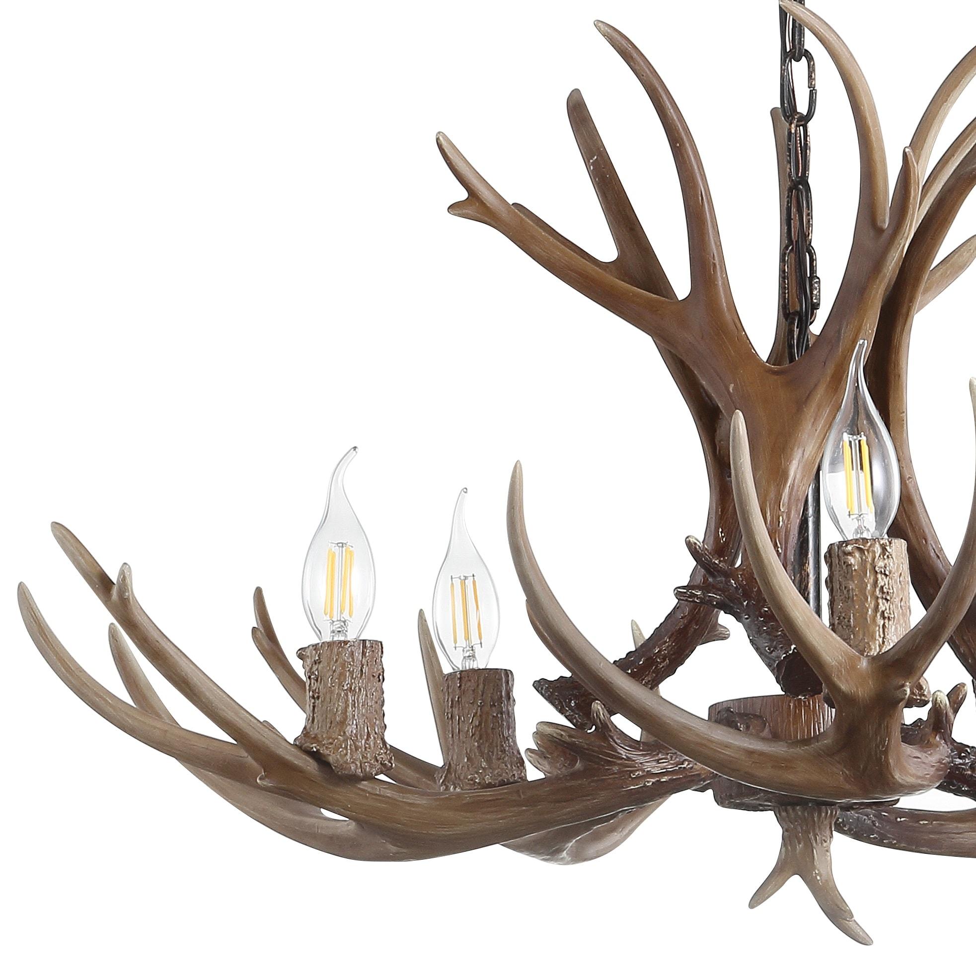 JONATHAN Y JYL6300A Eldora 30" Adjustable Resin Antler 5-Light LED Chandelier, Farmhouse, Rustic, Cottage, Transitional for living room, dinning room, bedroom, office Bulb Included, Brown