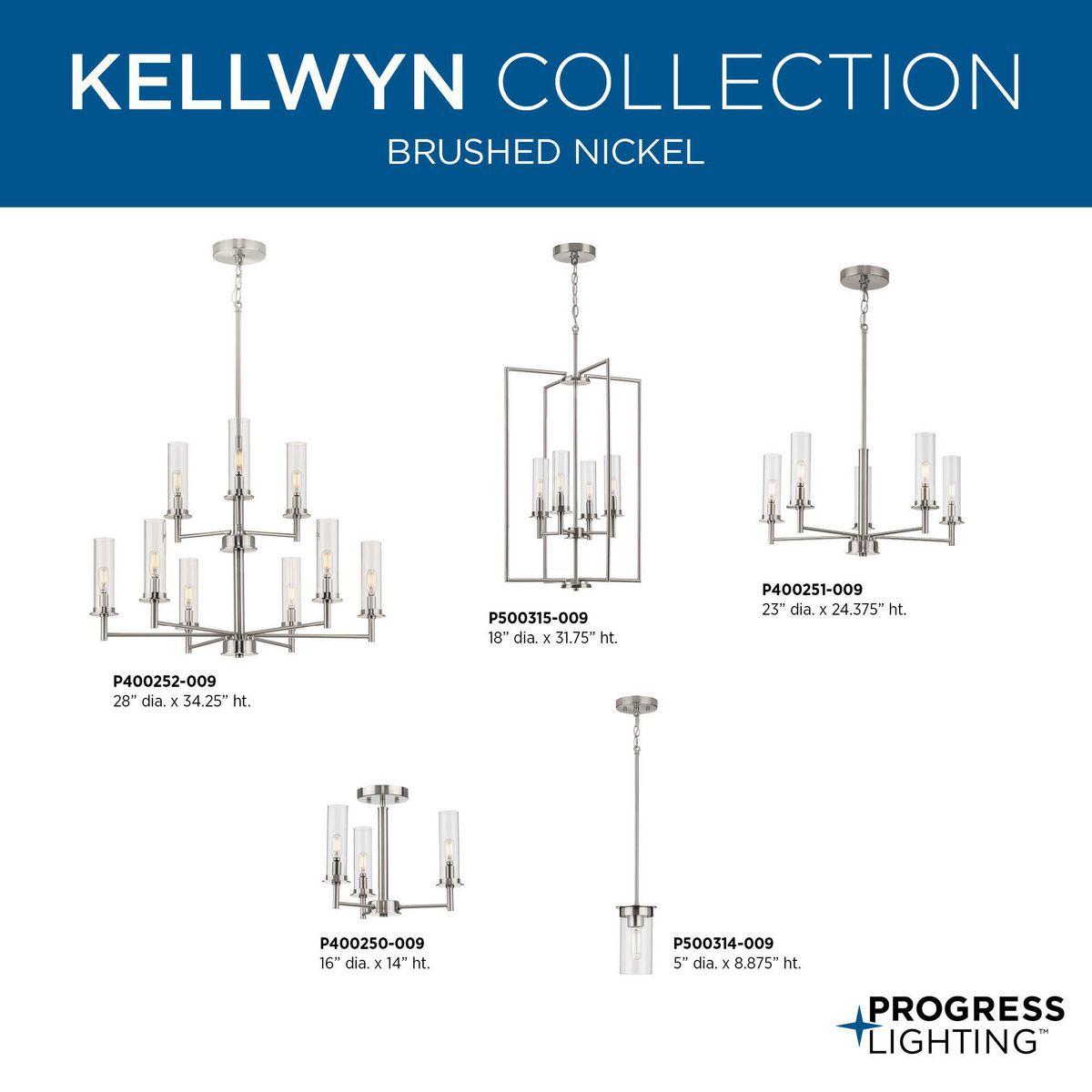 Progress Lighting Kellwyn 5-Light Chandelier, Brushed Nickel, Clear Glass Shade