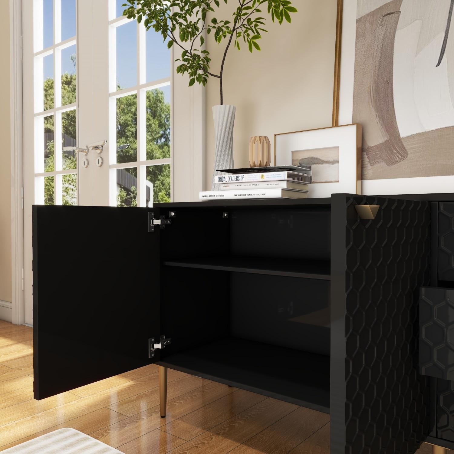 Boyel Living Sideboard Buffet Cabinet, 2-Door Accent Cabinet with 3 Drawer Dressers for Living Room, Kitchen, Office and Hallway, Black