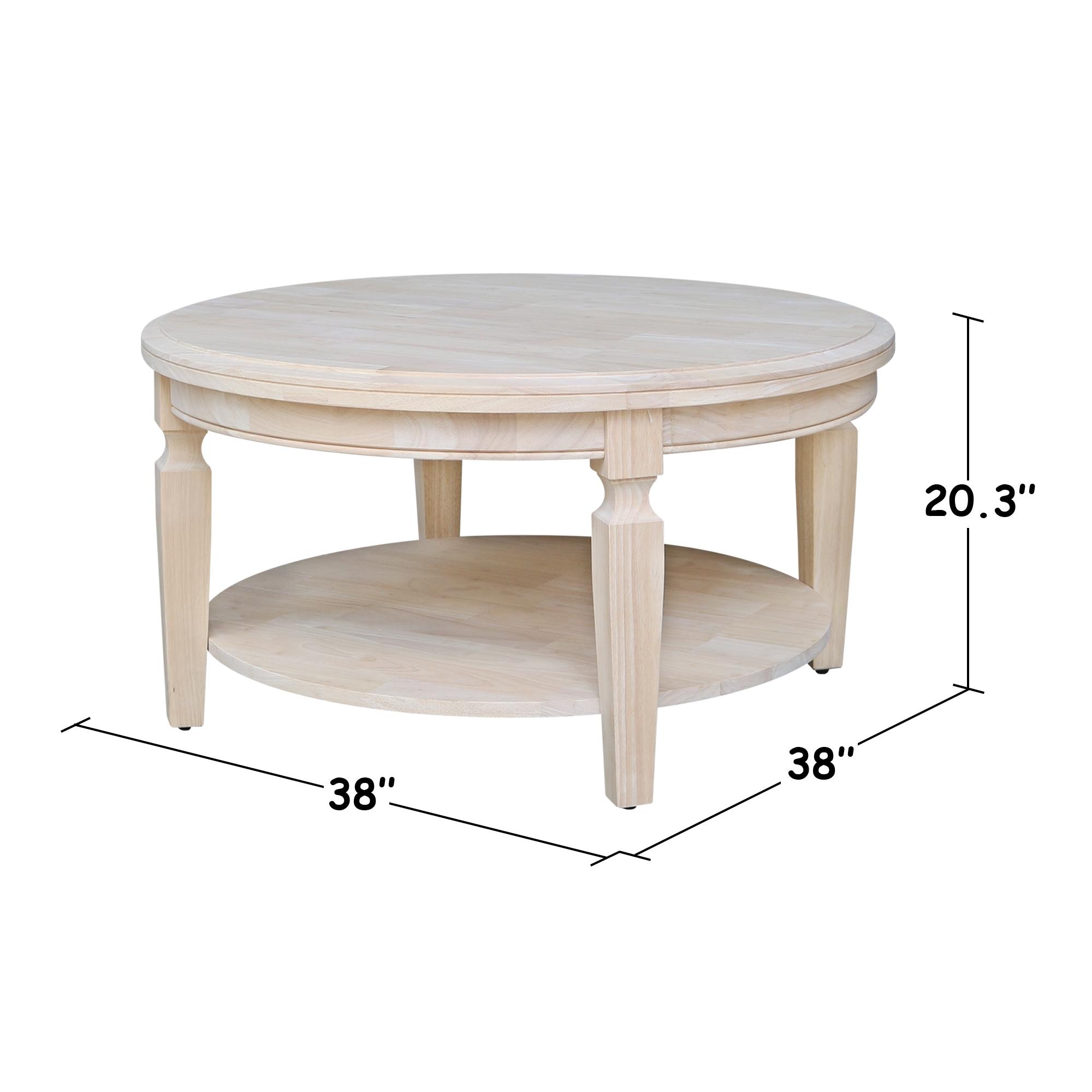 Vista Round Coffee Table Natural - International Concepts: Solid Wood, Parawood, 20.3"H x 38"W