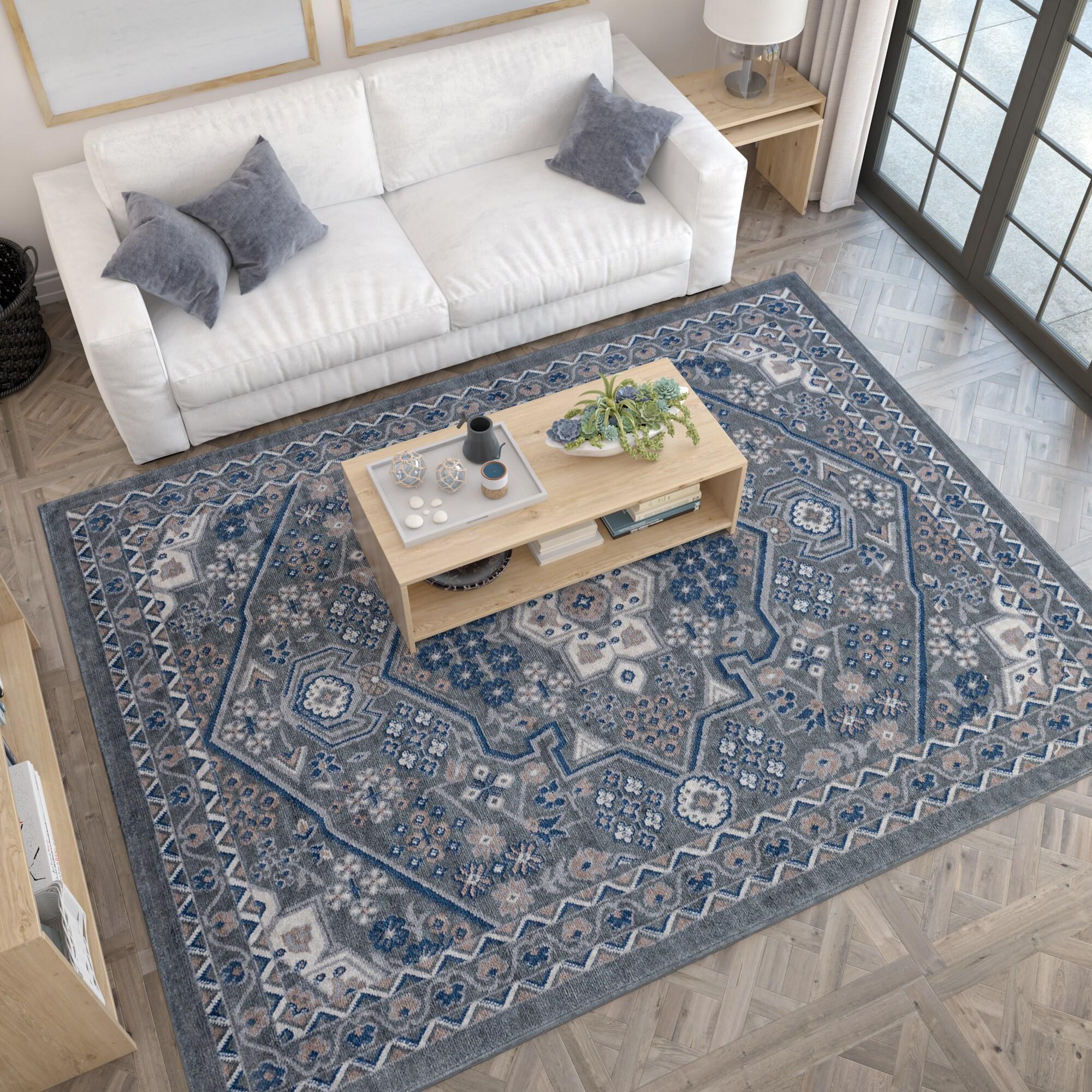 Tayse Hampton Area Rug HMP4009 Traditional Gray Petals Bulbs 5' x 7' Rectangle