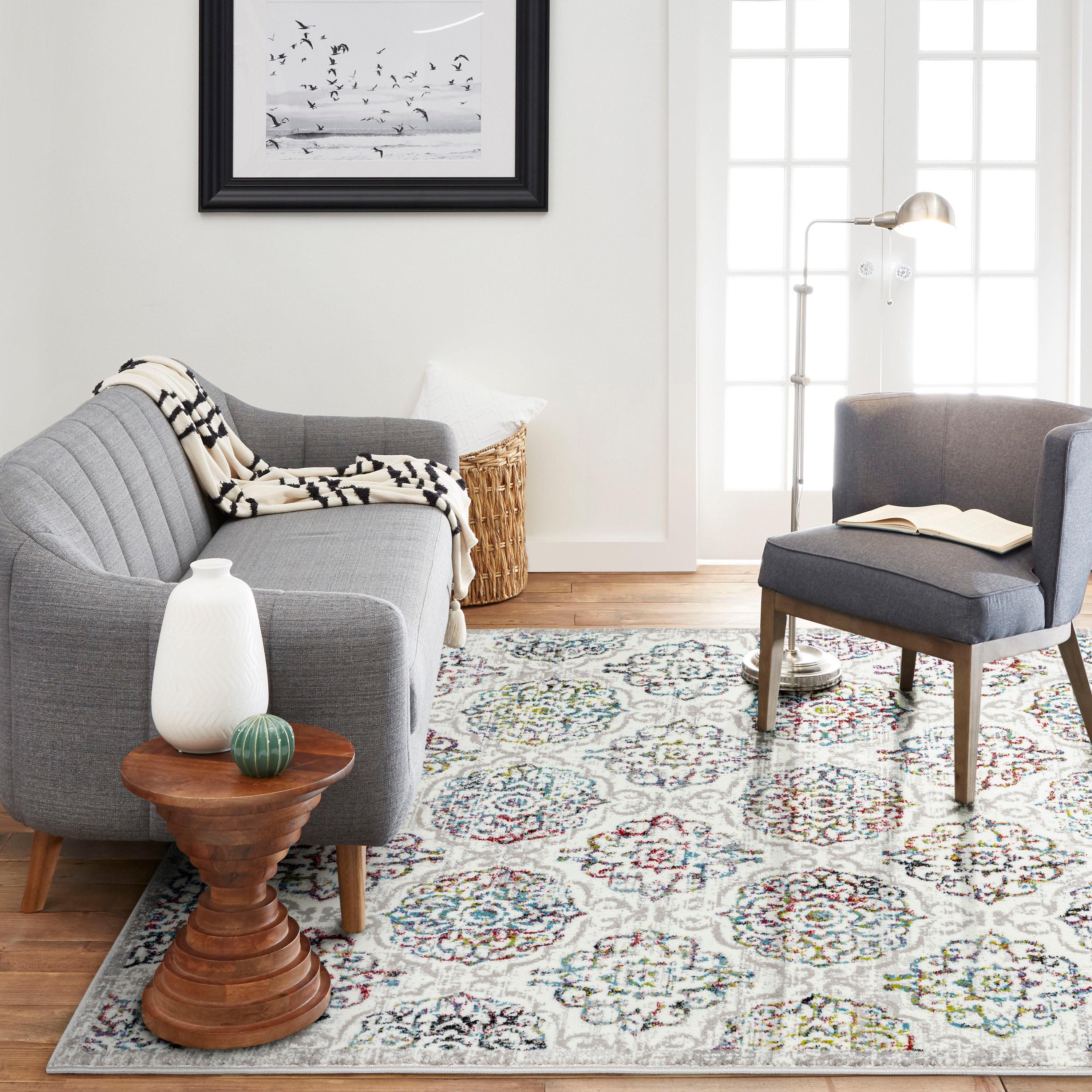 Home Dynamix Boho Andorra Transitional Damask Area Rug Ivory/Blue/Black, 5'2"x7'2"