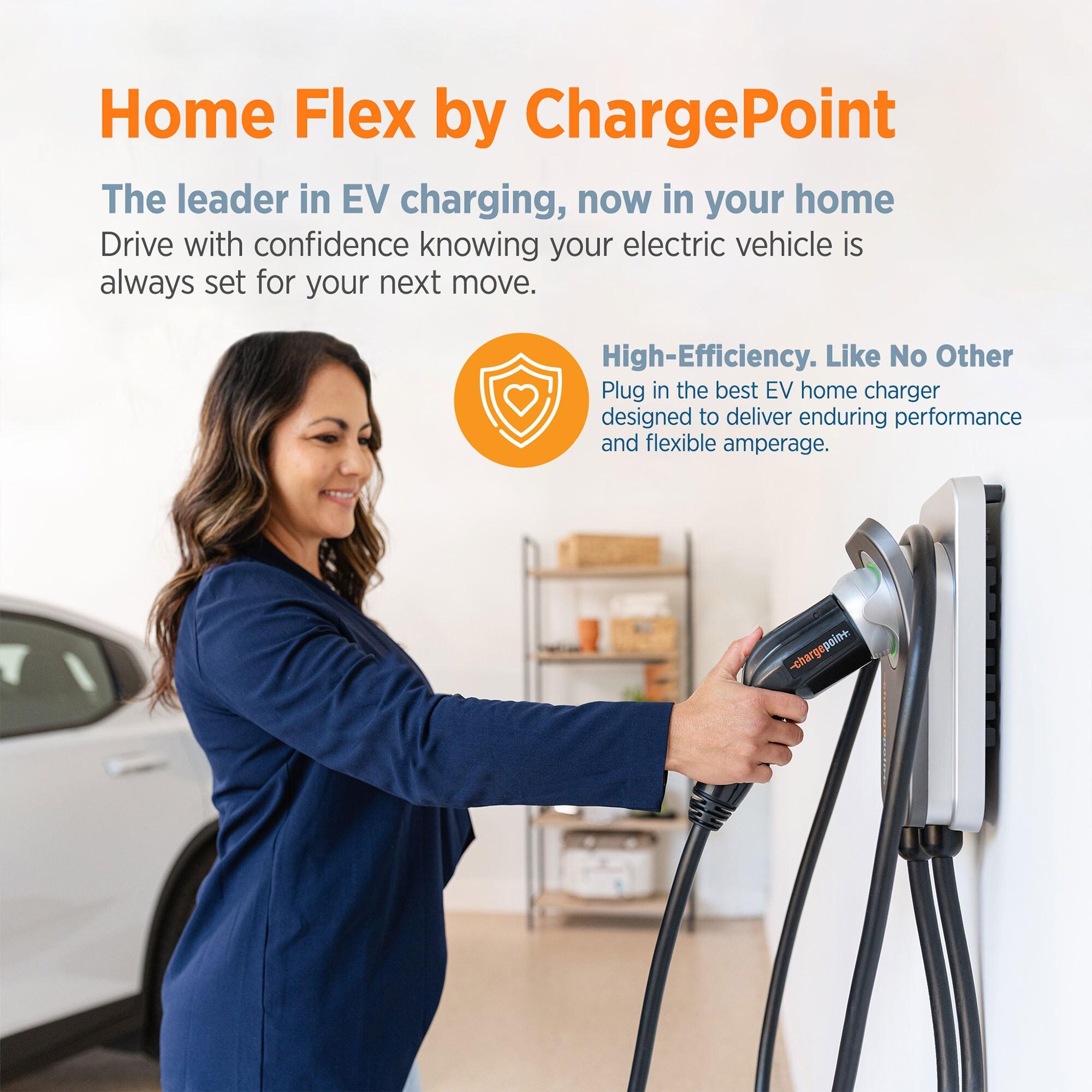 ChargePoint HomeFlex Level 2 EV Charger J1772, Hardwired for Electric Car - Fast Smart Battery Power Charging at Home for Electric Automobile Vehicles