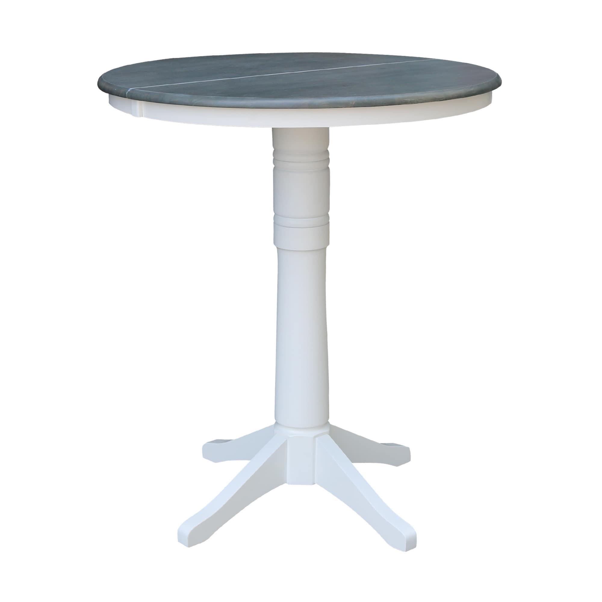 36 in. Round Top Pedestal Bar Height Table with 12 in. Leaf, White & Heather Gray