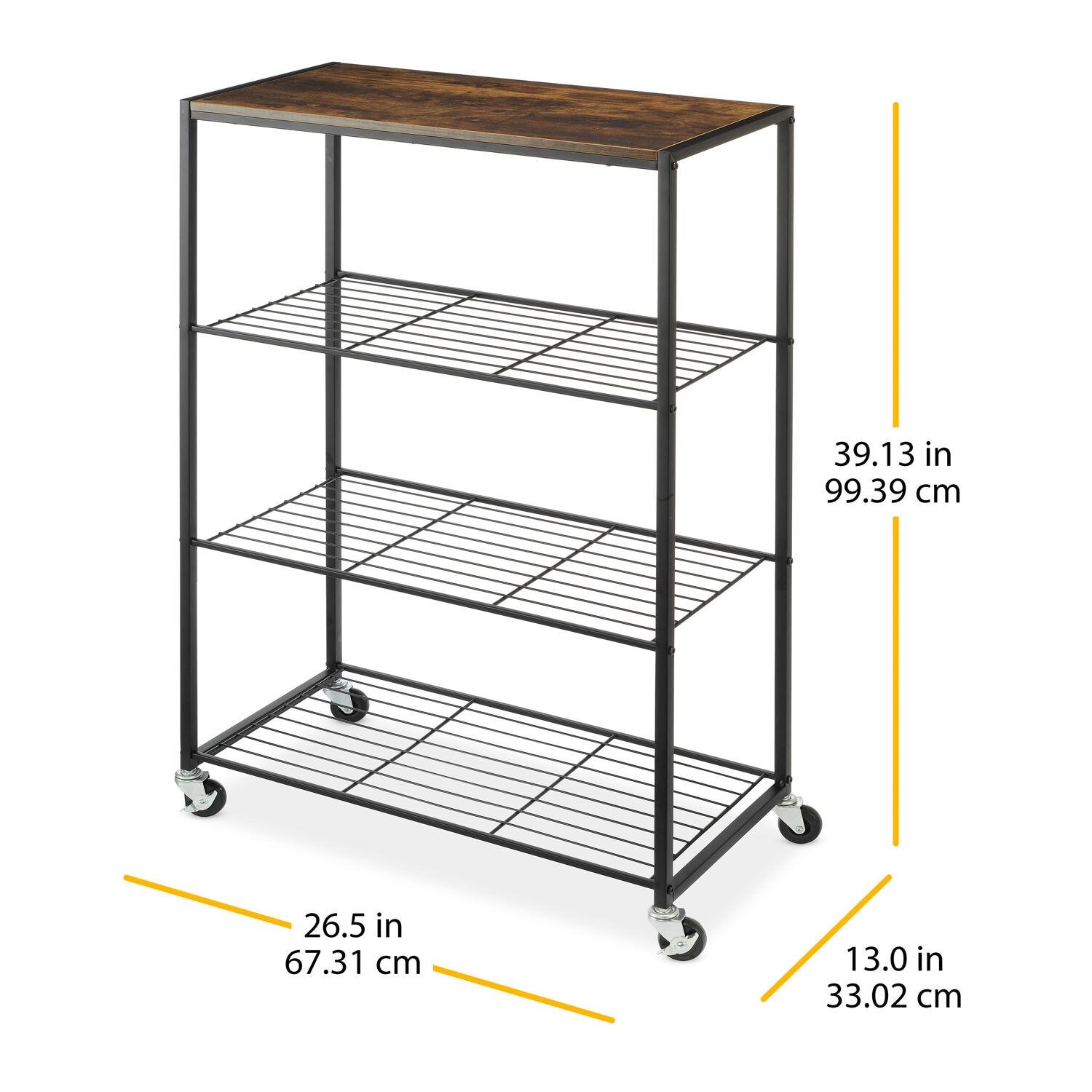 Whitmor Modern Industrial 4-Shelf Metal and Wooden Freestanding Shelves, Black