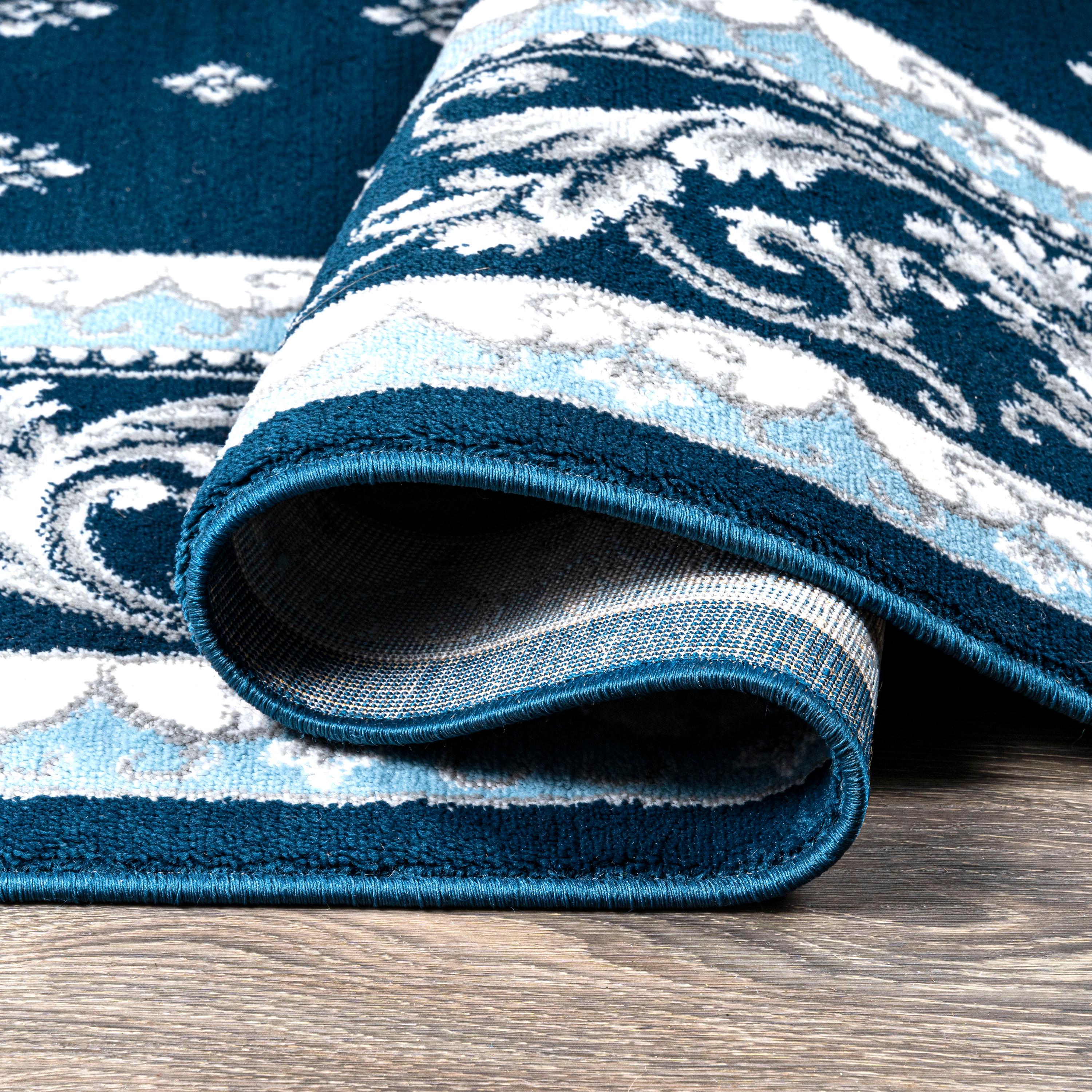 3'x 5' Acanthus French Border Area Rug, Navy/Blue - JONATHAN Y