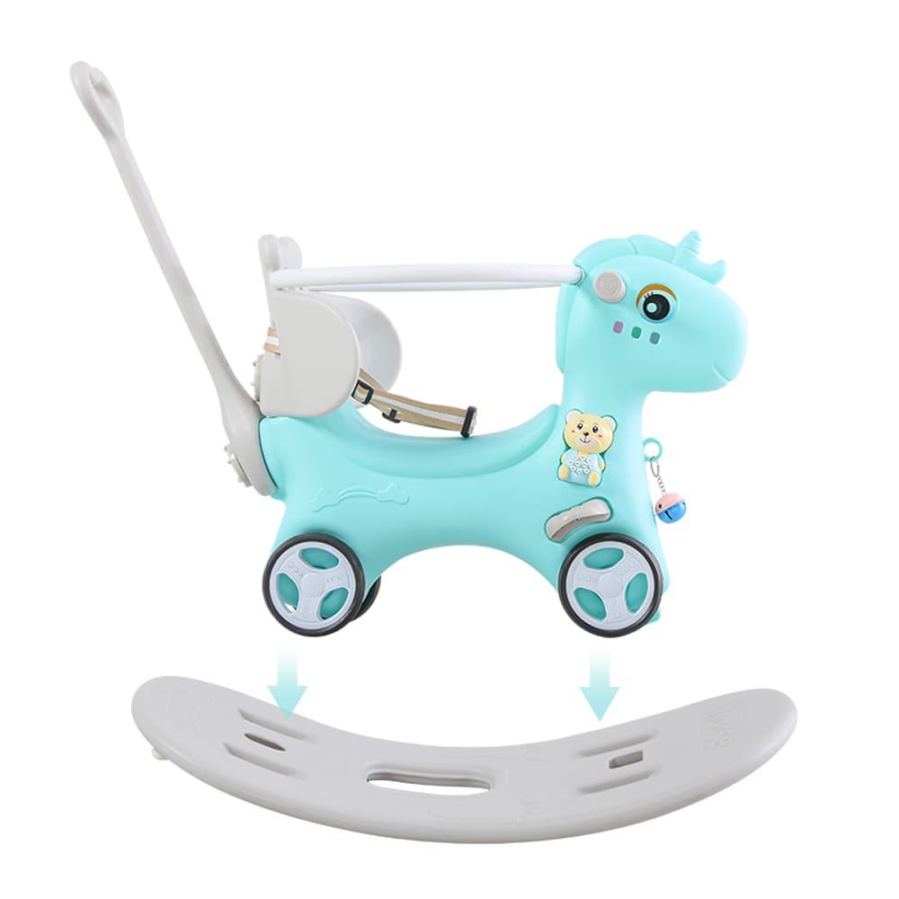 MONTARY Rocking Horse for Toddlers 1-3 Years, 4 in 1 Baby Rocking Horse Toy Fun Birthday Gift, Ride on Toys for Boys with Balance Bike Push Cart Detachable Balance Board