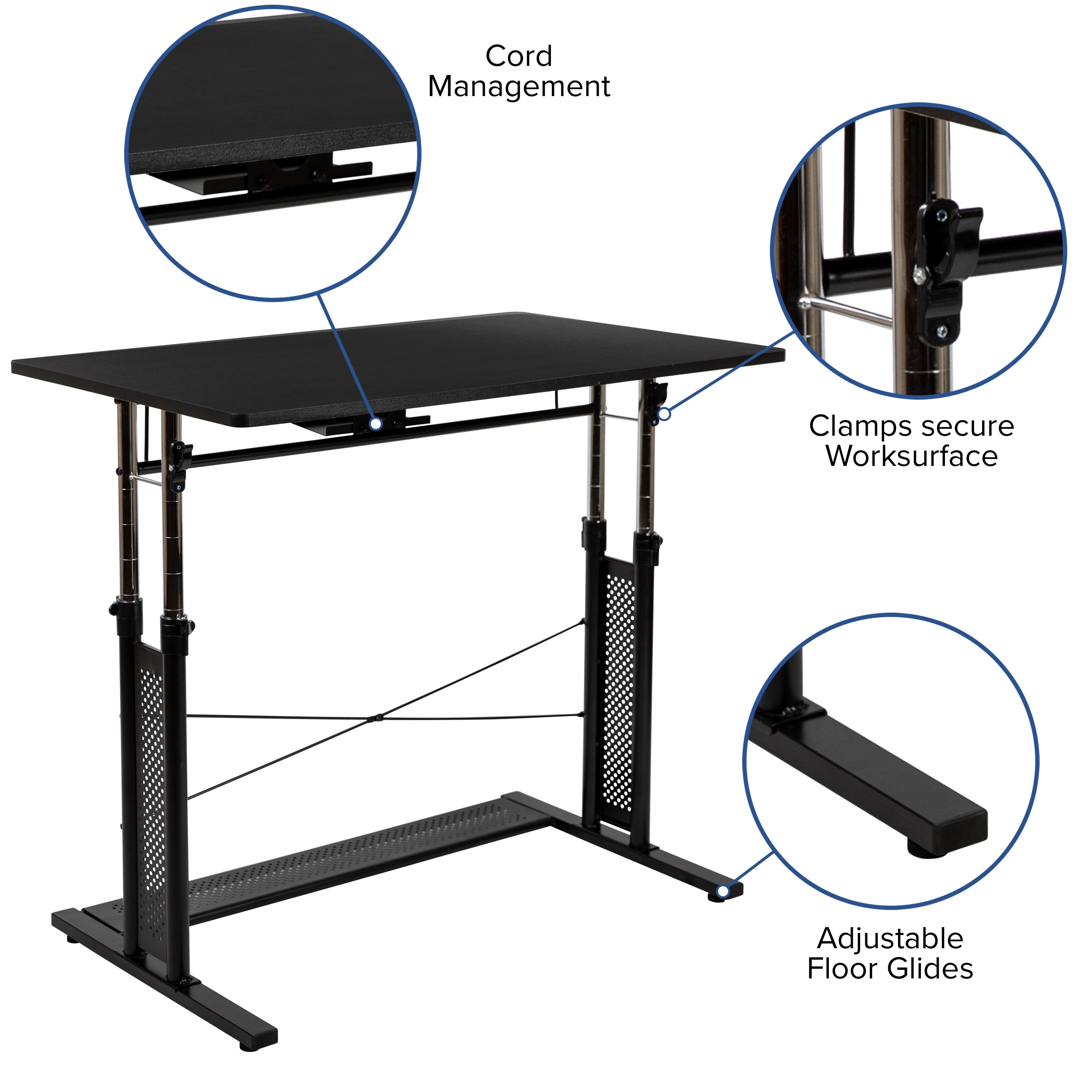 Flash Furniture Height Adjustable (27.25-35.75"H) Sit to Stand Home Office Desk - Black