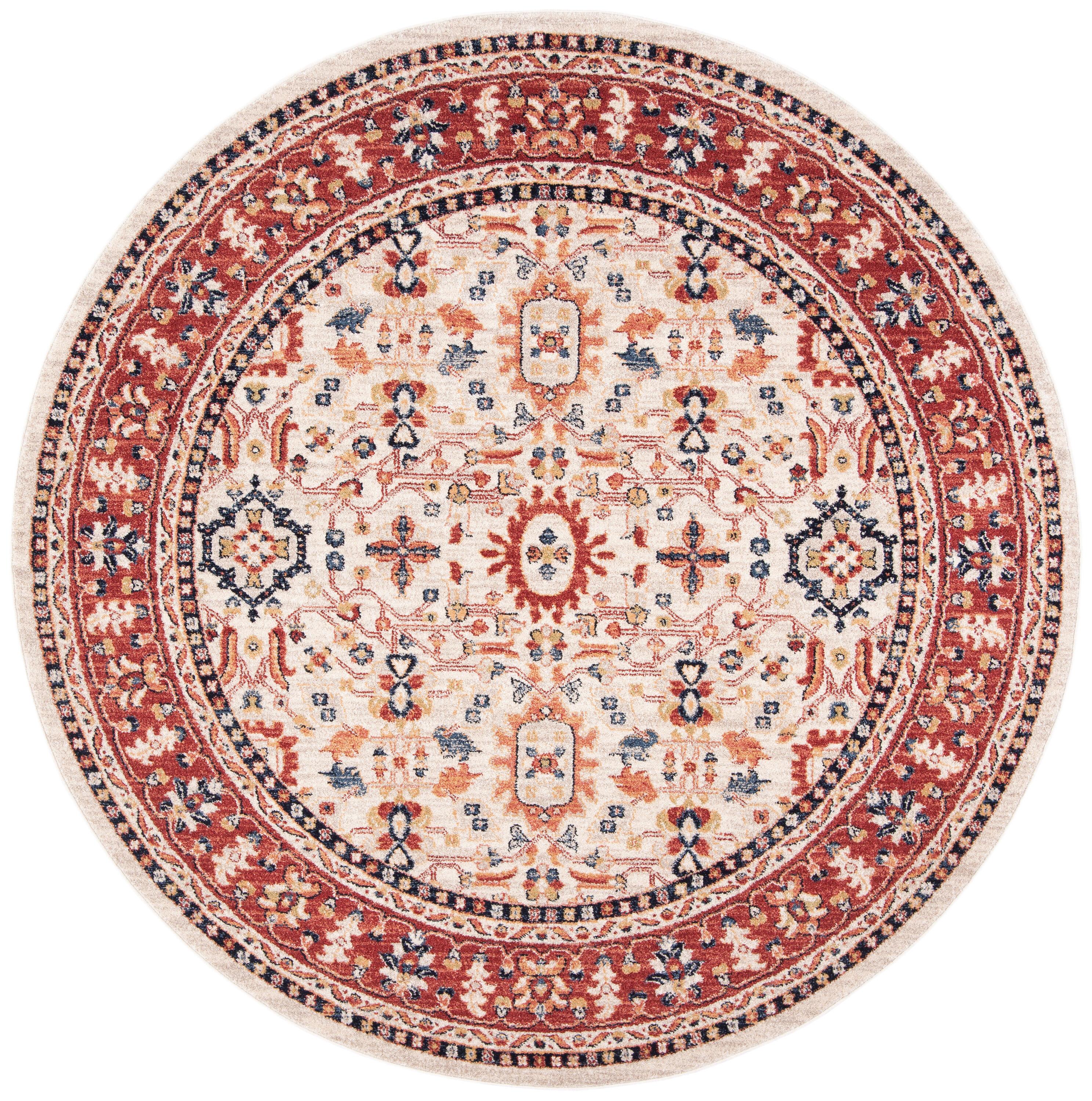 Charleston CHL412 Loomed Indoor Area Rug - Ivory/Red - 6'7"x6'7" Round - Safavieh