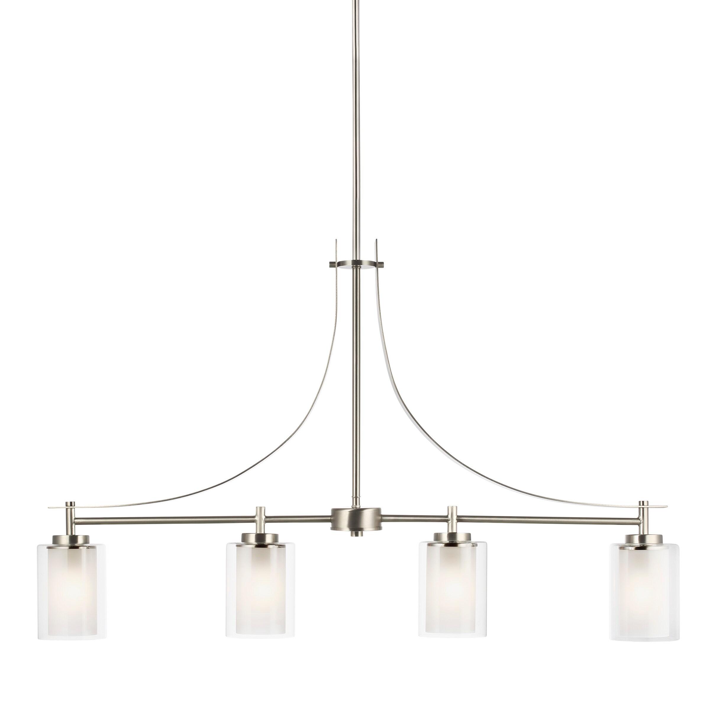 Elmwood Park 4-Light Brushed Nickel Hanging Dining Room Island Pendant with Satin Etched Glass Shades