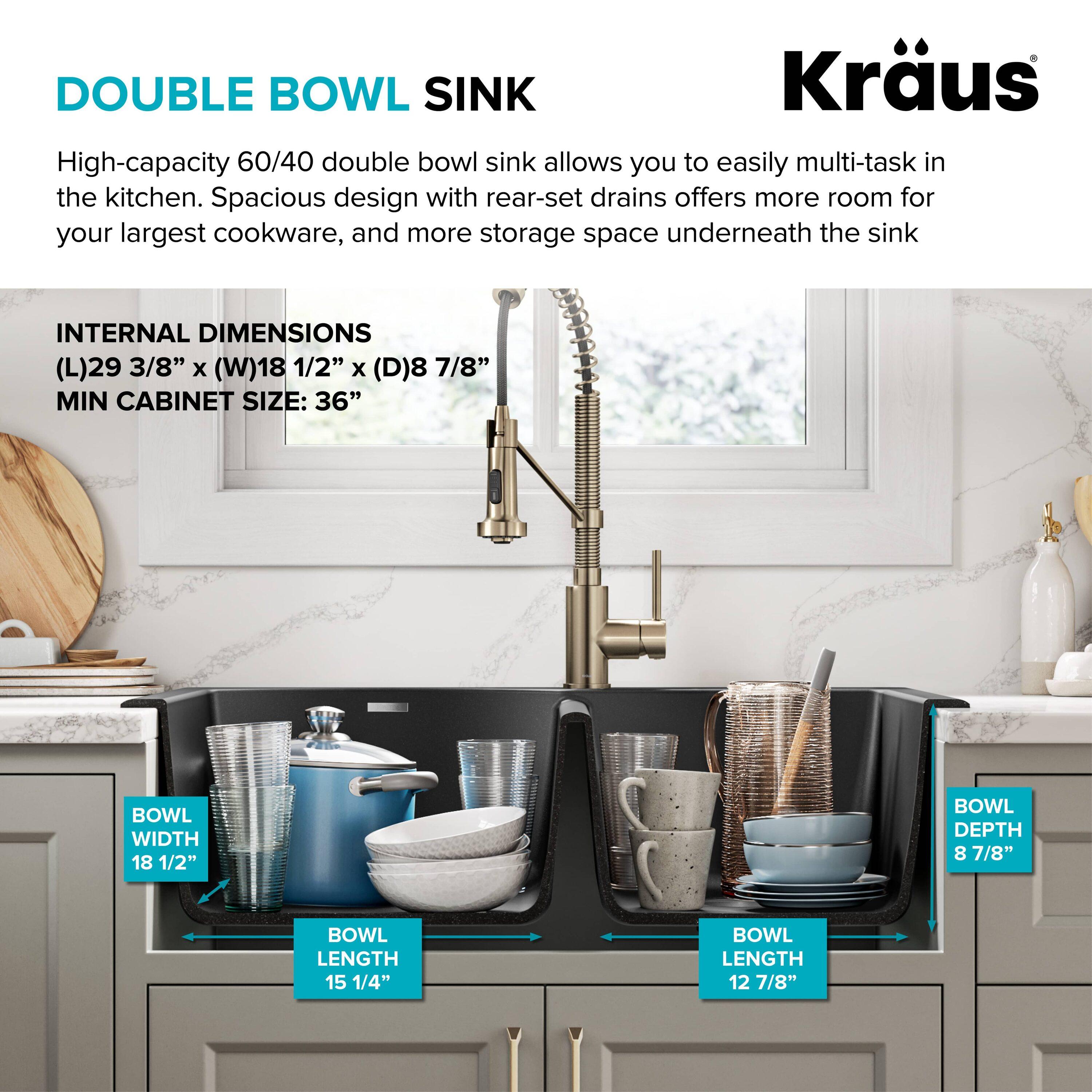 KRAUS Forteza™ 33" L Dual Mount 60/40 Double Bowl Granite Kitchen Sink