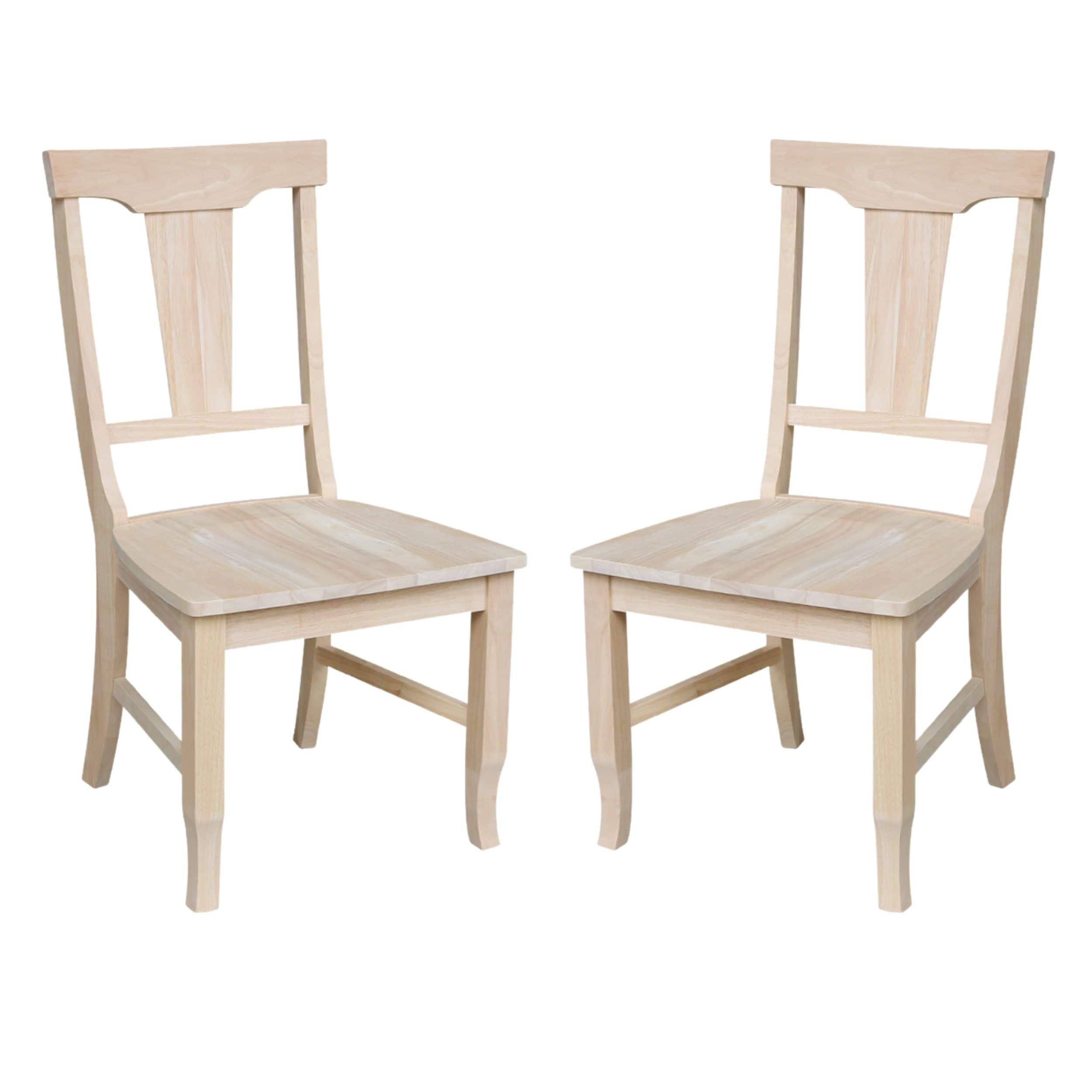 Set of 2 Panel Back Chair Unfinished - International Concepts: Solid Wood, Rubberwood Legs, Armless