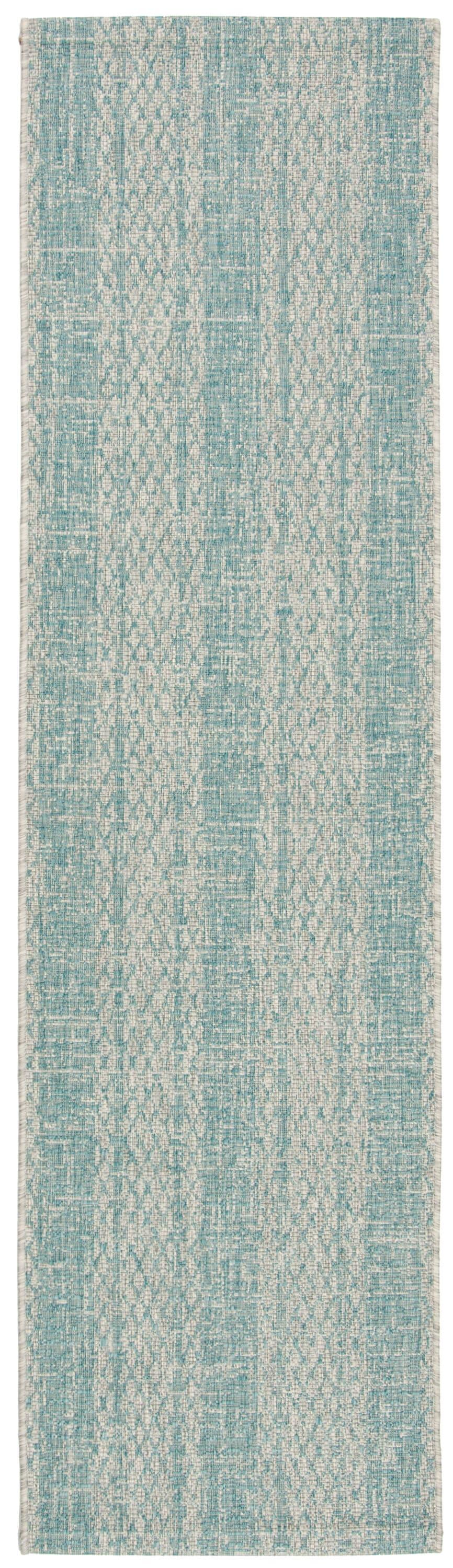 SAFAVIEH Courtyard Robert Striped Indoor/Outdoor Runner, 2'3" x 8', Light Grey/Aqua