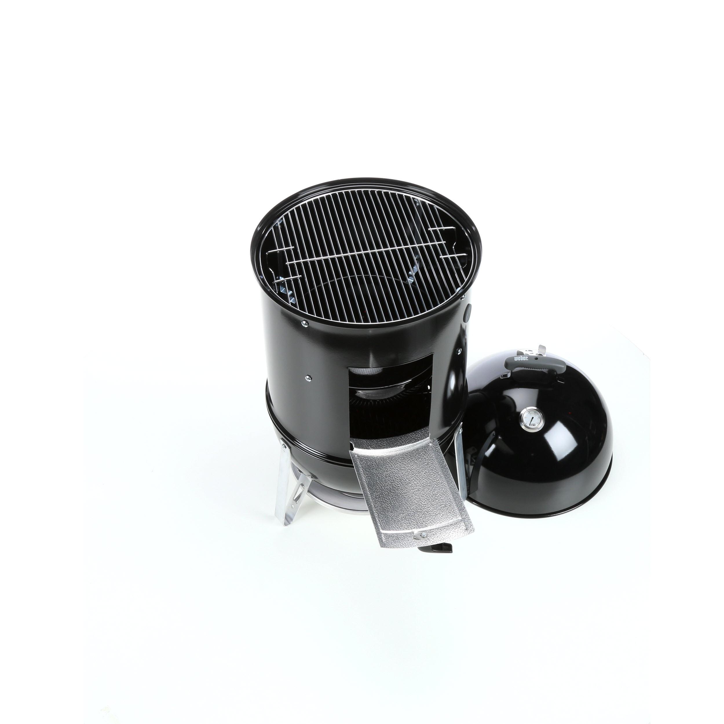 Black Porcelain Charcoal Smoker with Steel Grates and Thermometer